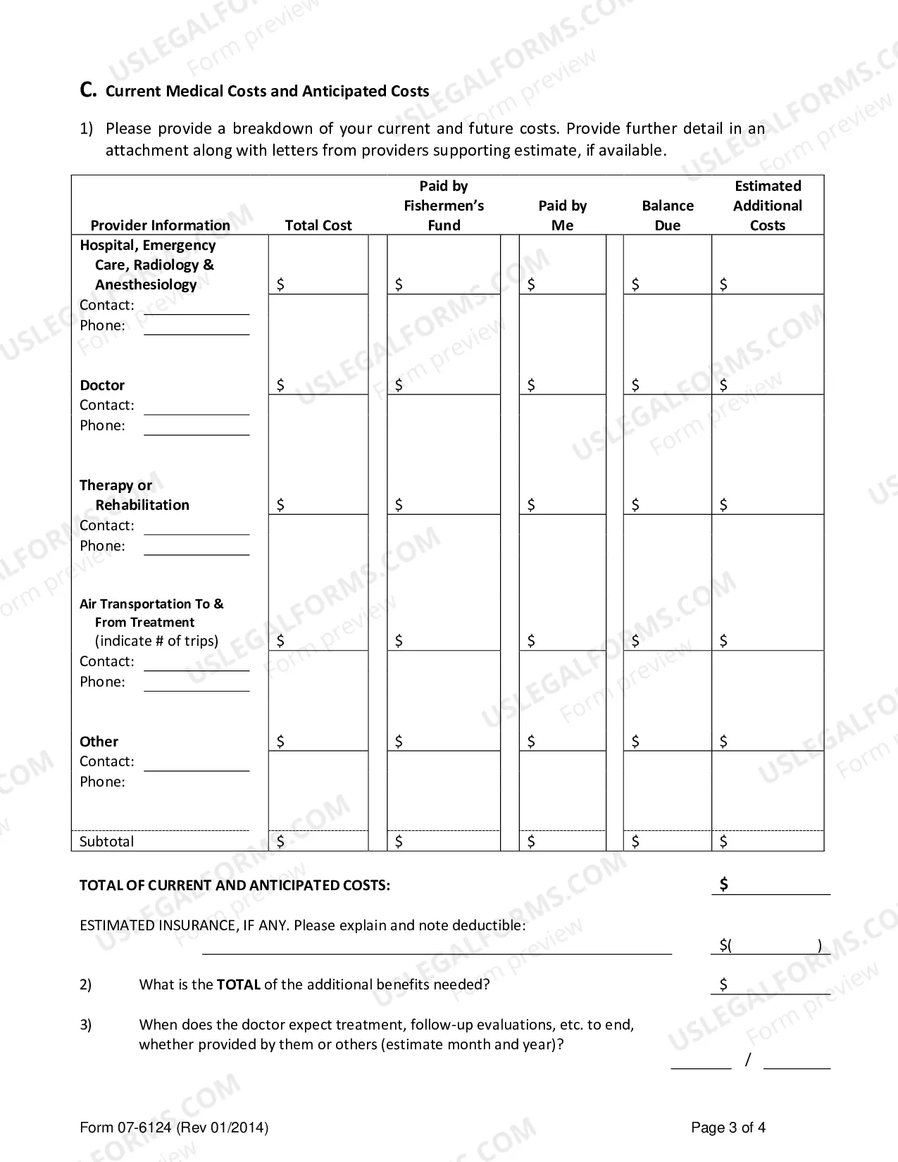 Preview Fishermen's Fund, Compelling Reasons Questionnaire
