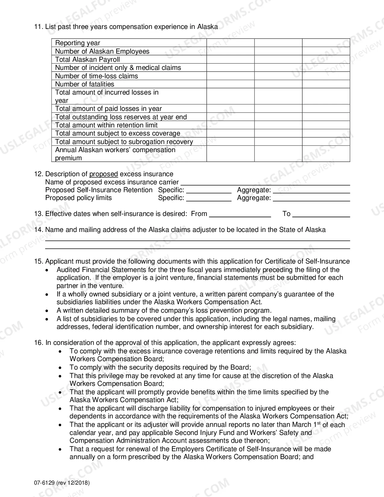 Preview Application for Certificate of Self-Insurance