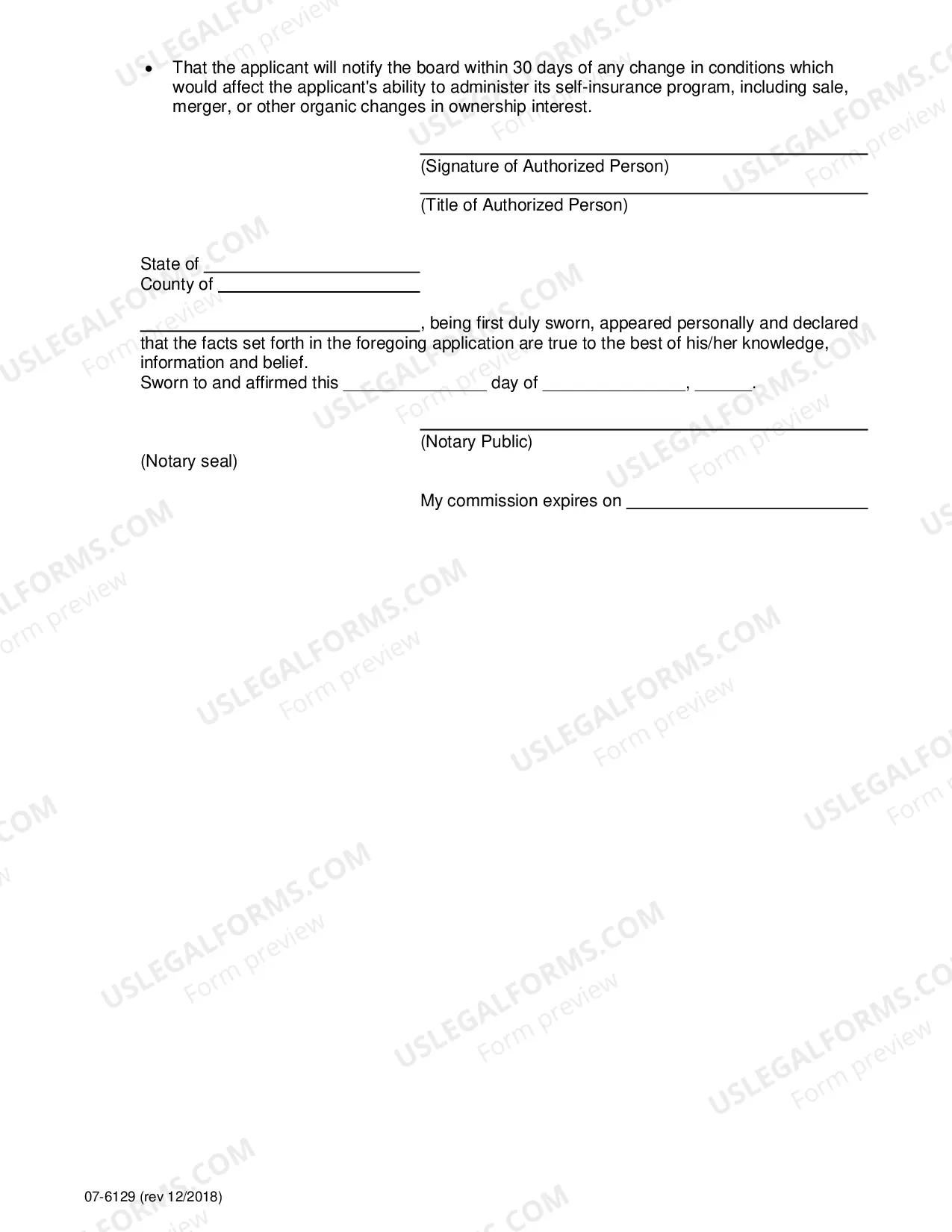 Preview Application for Certificate of Self-Insurance