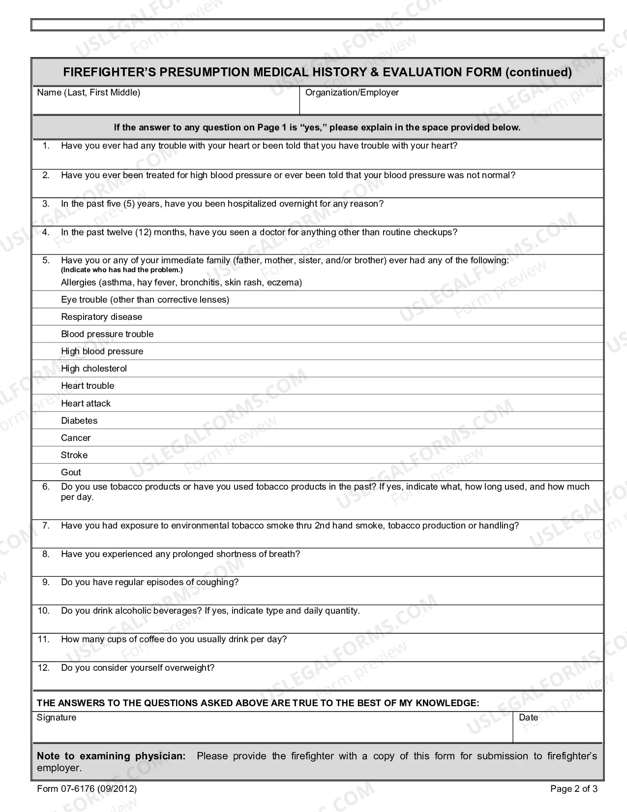 Preview Firefighter's Medical History & Evaluation