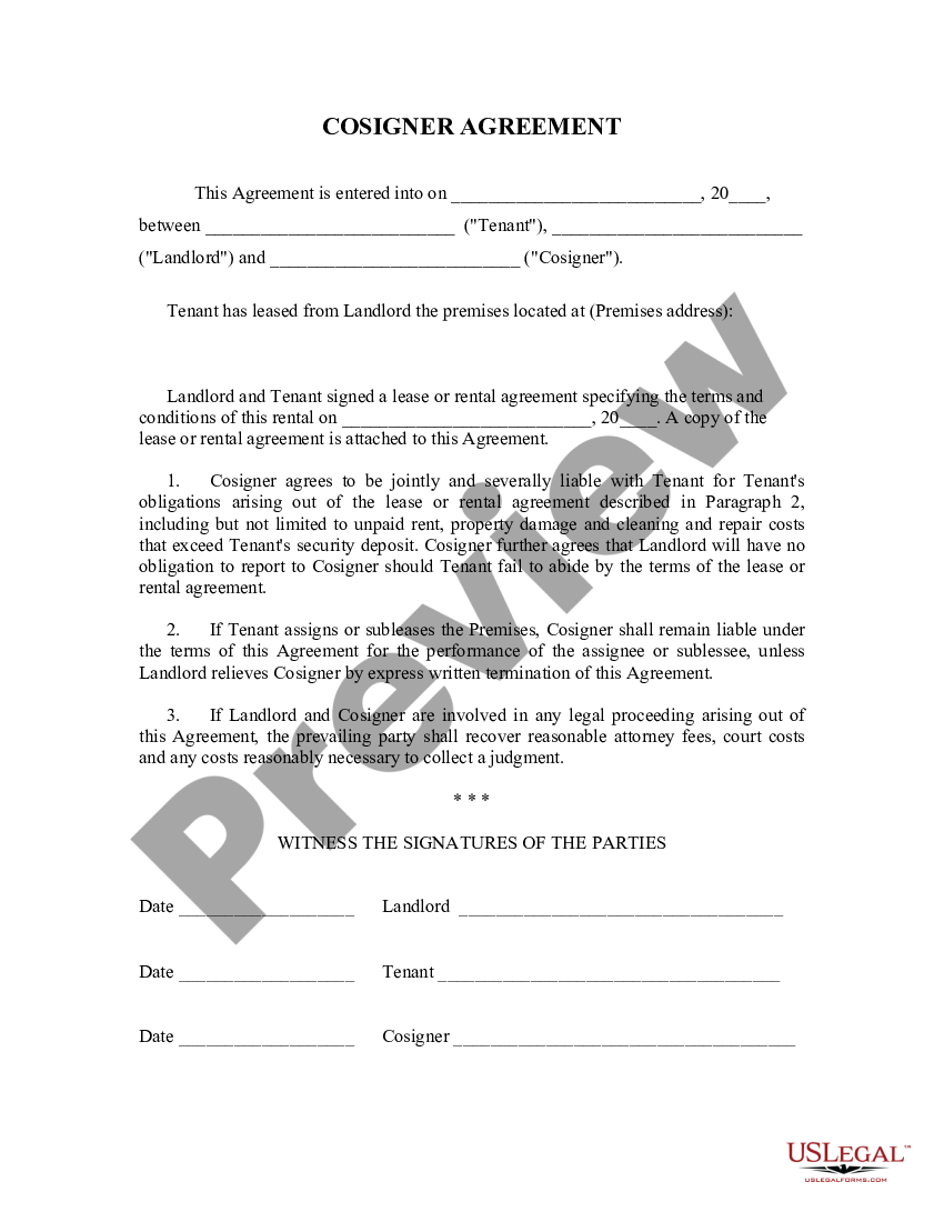 Alaska Landlord Tenant Lease CoSigner Agreement Tenant Lease