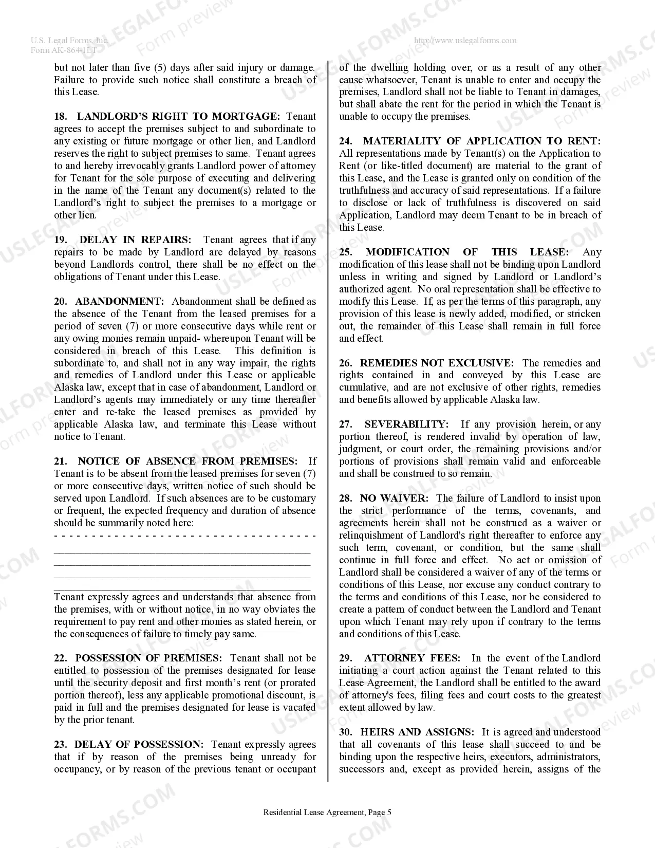 Preview Residential Lease or Rental Agreement for Month to Month