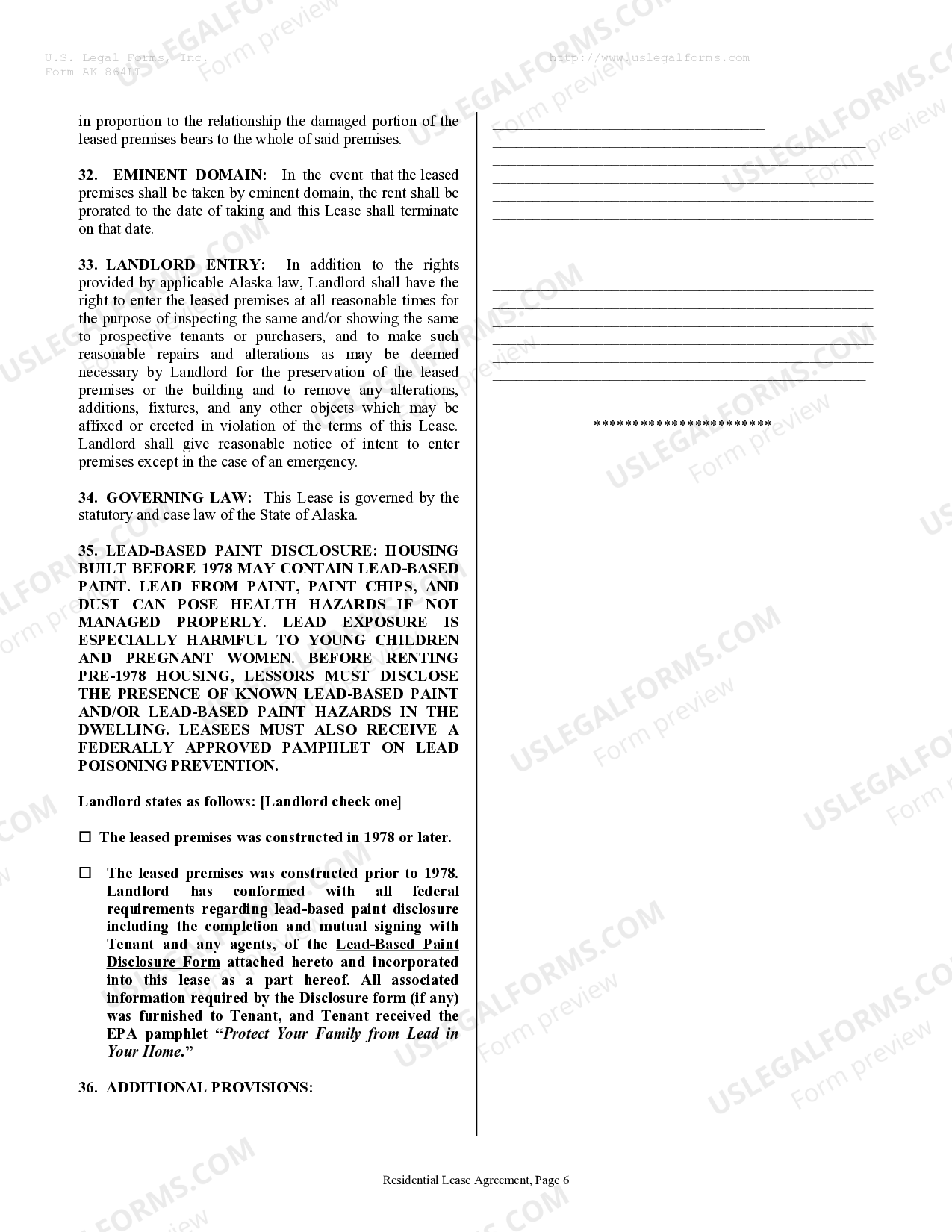 Alaska Residential Rental Lease Agreement - Rental Lease Agreement | US  Legal Forms