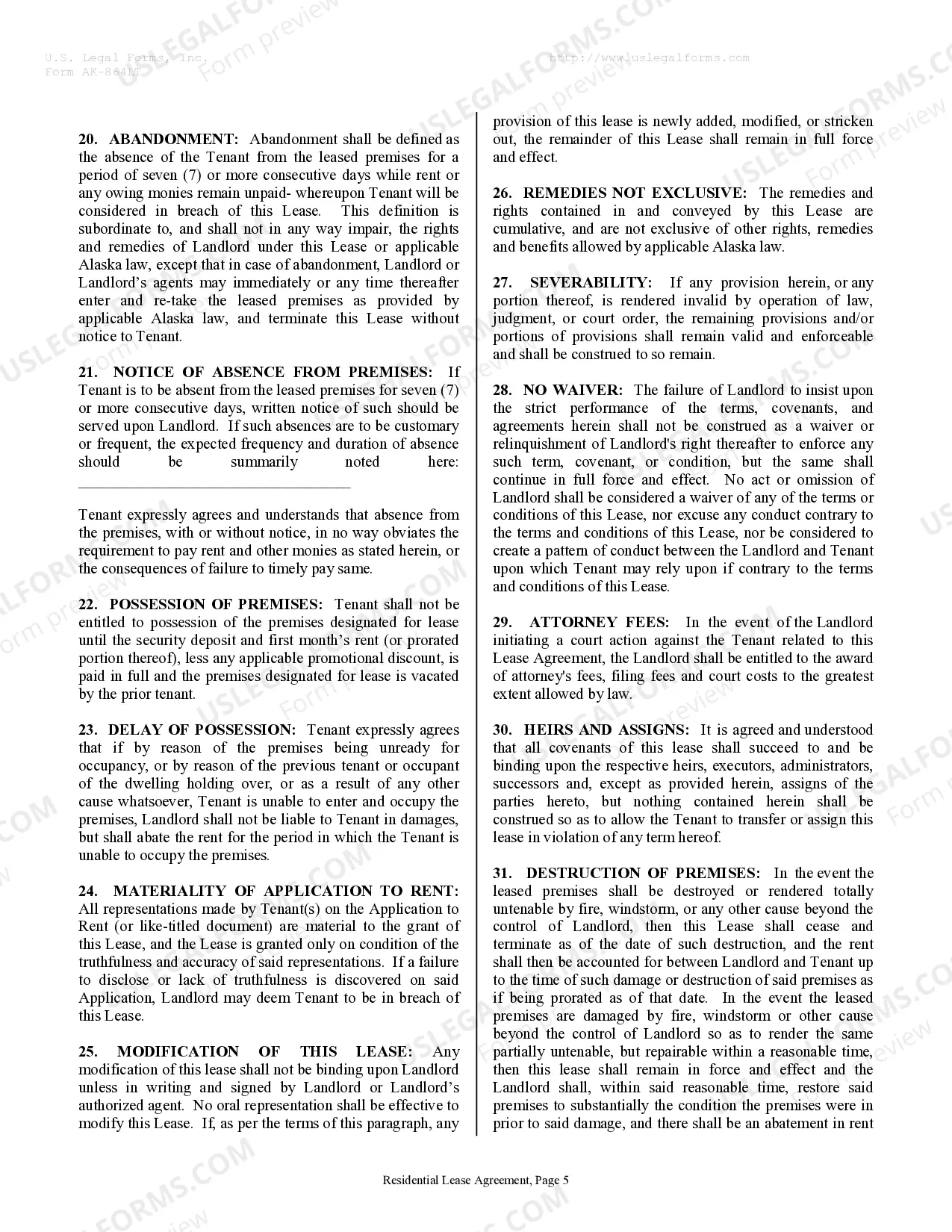 Preview Residential Rental Lease Agreement