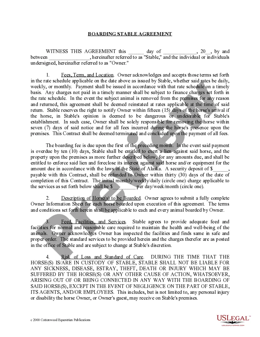 Preview Alaska Horse Equine Forms Package