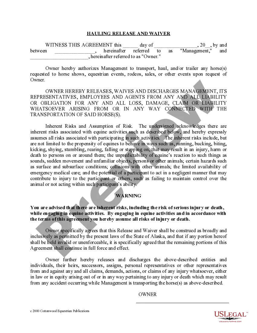 Preview Alaska Horse Equine Forms Package