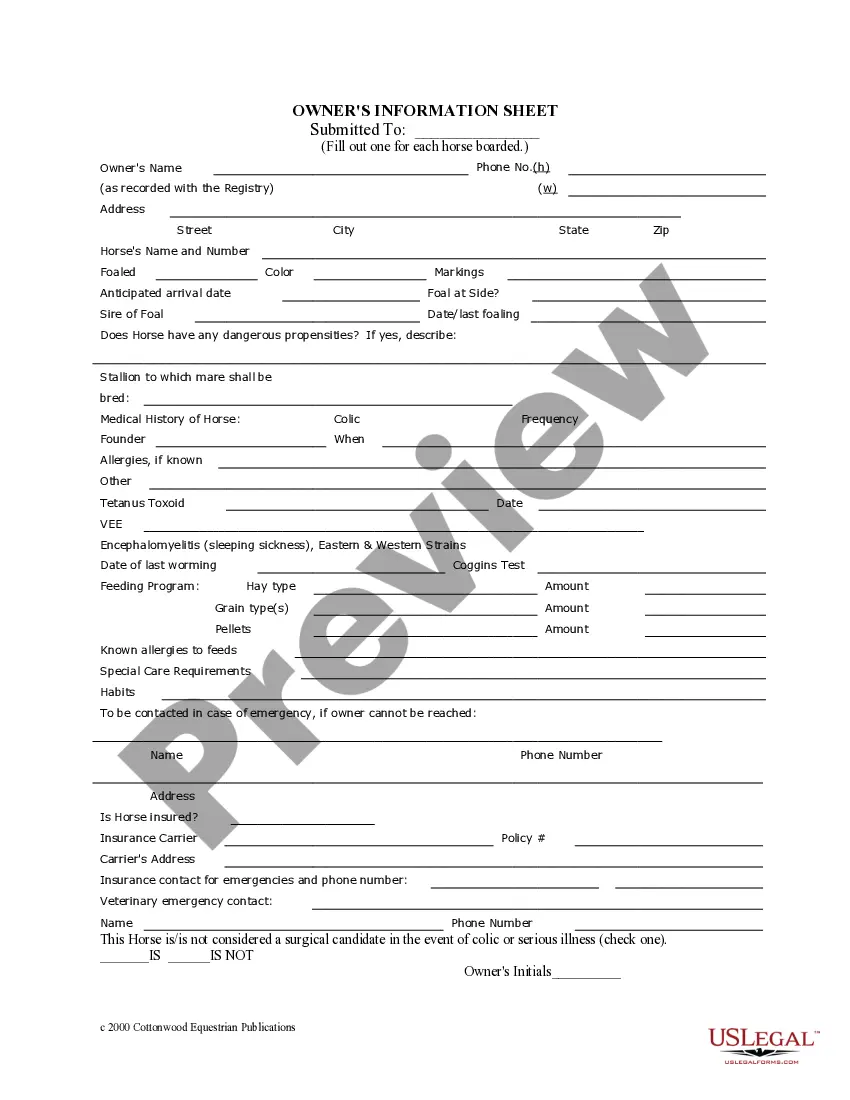 Preview Alaska Horse Equine Forms Package