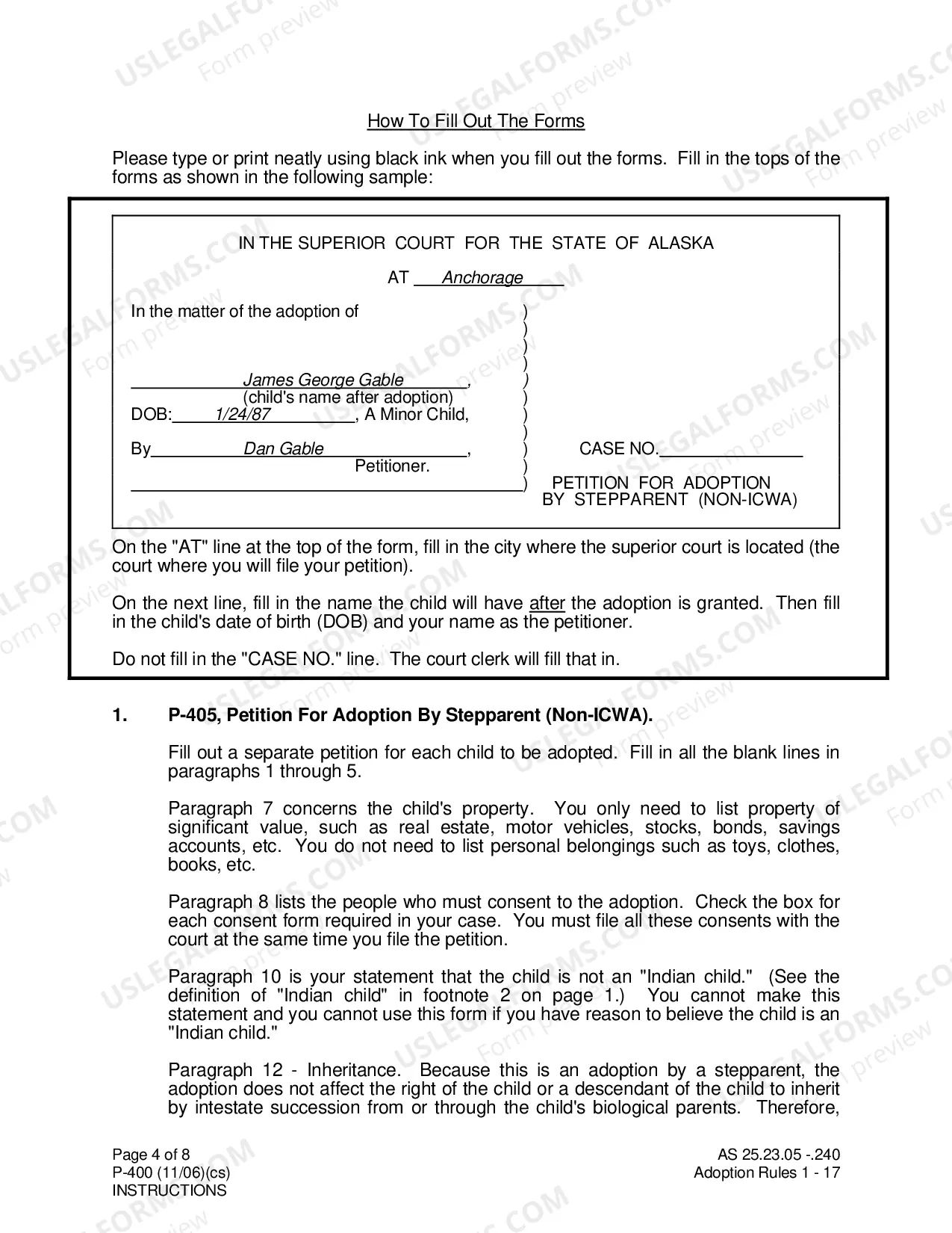 Preview Instructions for a Stepparent to Adopt a Minor Child