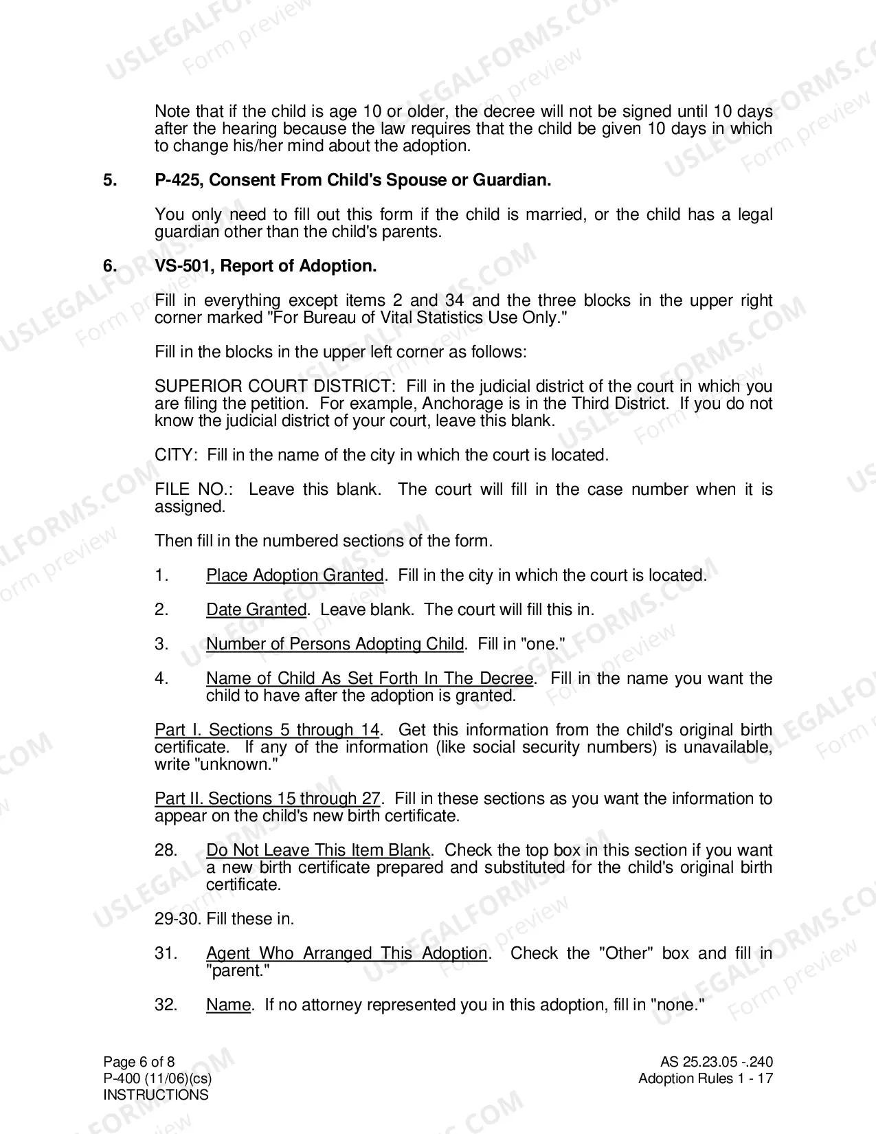 Preview Instructions for a Stepparent to Adopt a Minor Child
