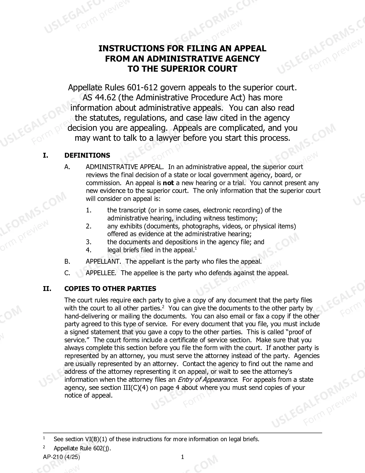 Preview Appellant Instructions - Administrative Appeals to Superior Court