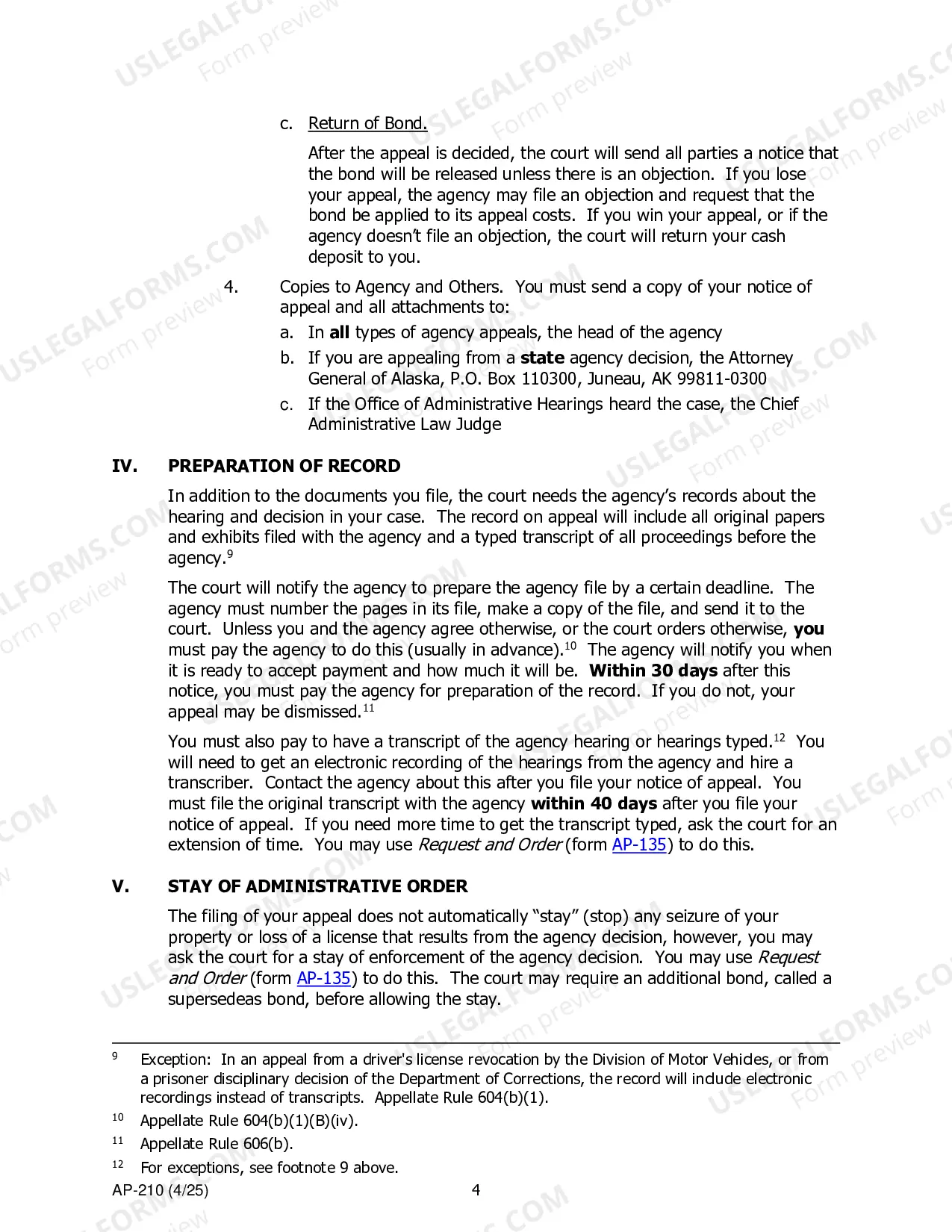 Preview Appellant Instructions - Administrative Appeals to Superior Court