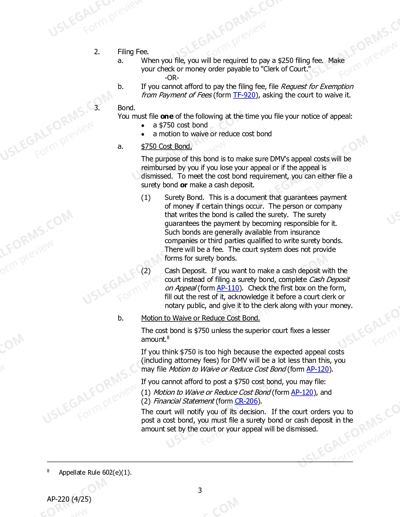 Preview Appellant Instructions - Appeal to Superior Court from Administrative Revocation of Driver's License Under Alaska Statute 28.15.165