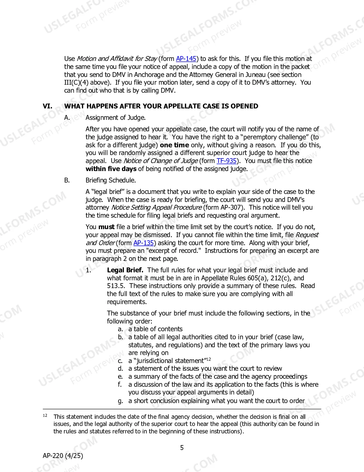 Preview Appellant Instructions - Appeal to Superior Court from Administrative Revocation of Driver's License Under Alaska Statute 28.15.165