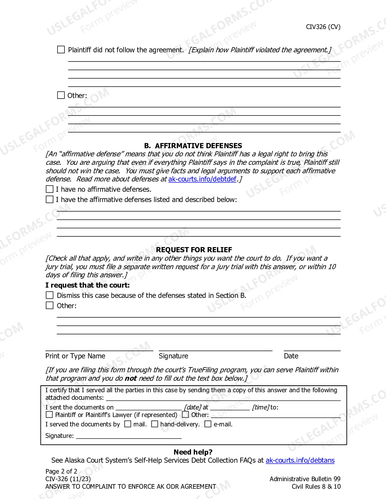 Preview Answer to Complaint to Enforce AK ODR Agreement
