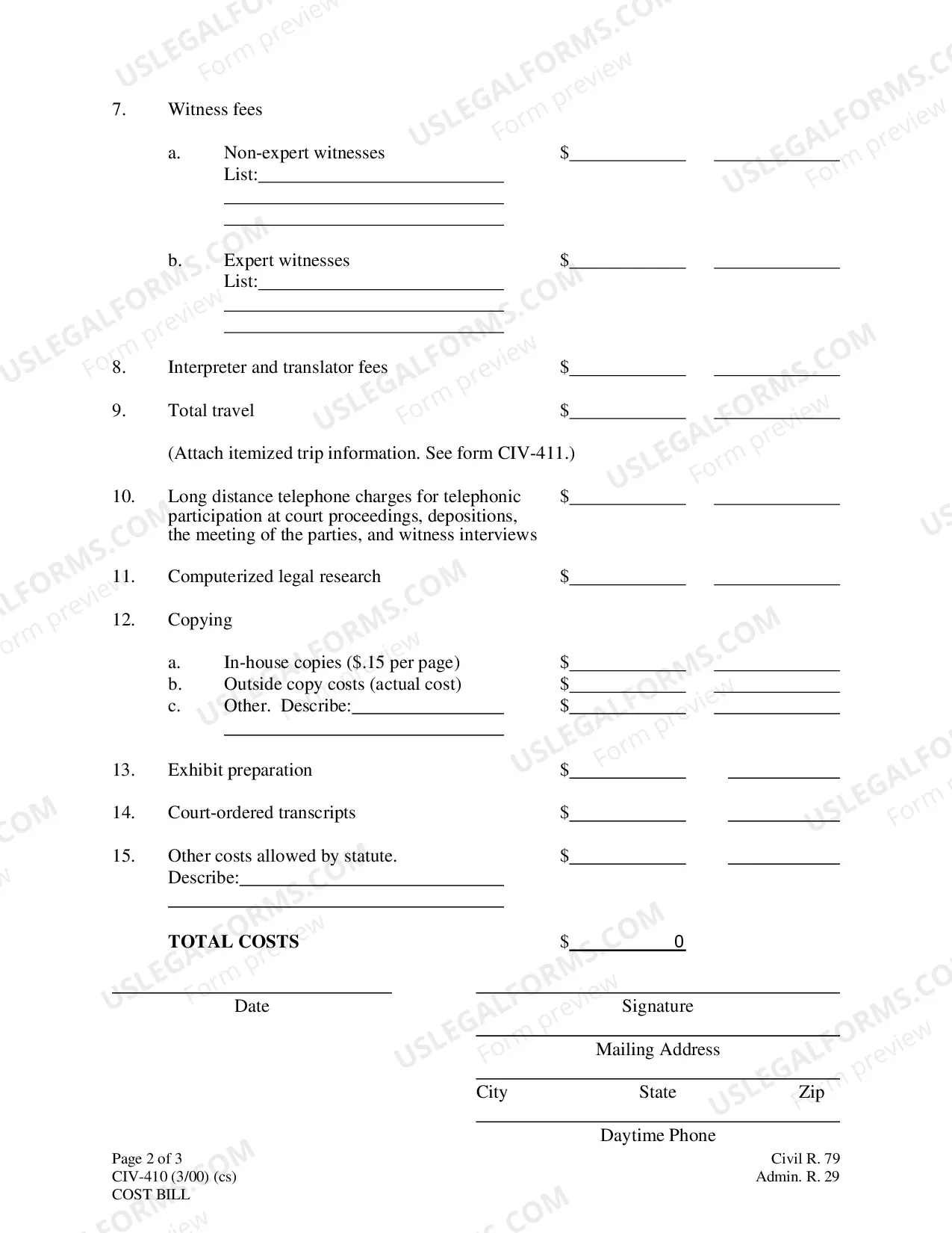 Preview Cost Bill