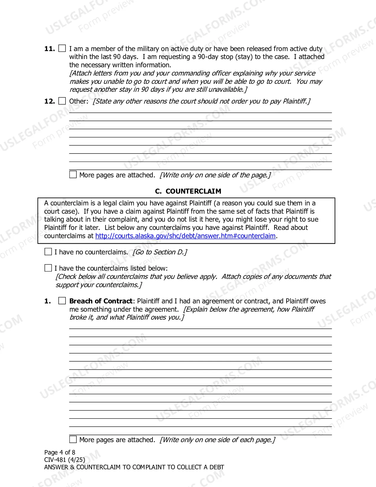 Preview Answer and Counterclaim to Complaint to Collect a Debt