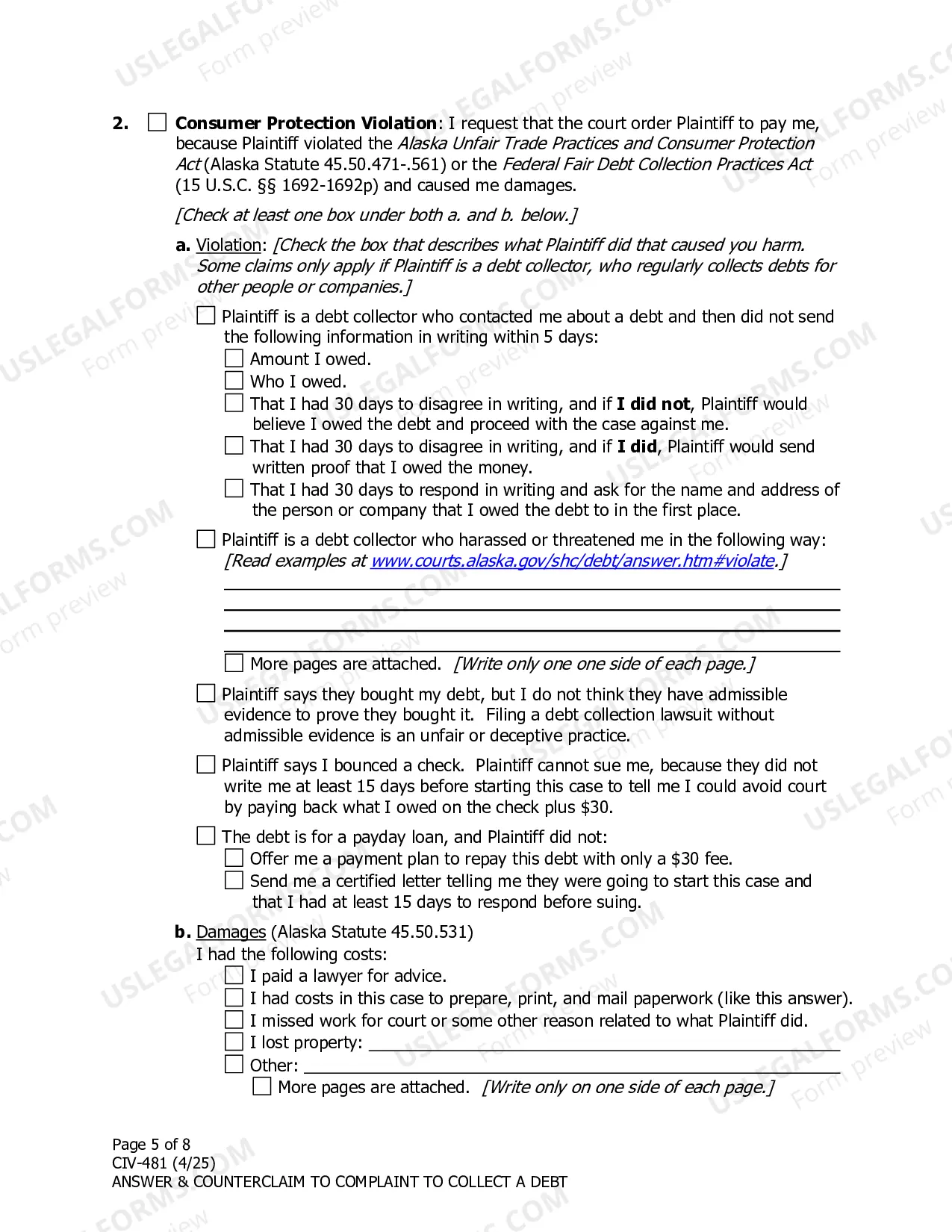 Preview Answer and Counterclaim to Complaint to Collect a Debt