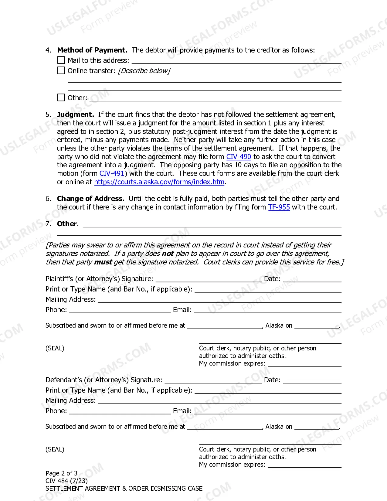 Preview Settlement Agreement and Order Dismissing Case