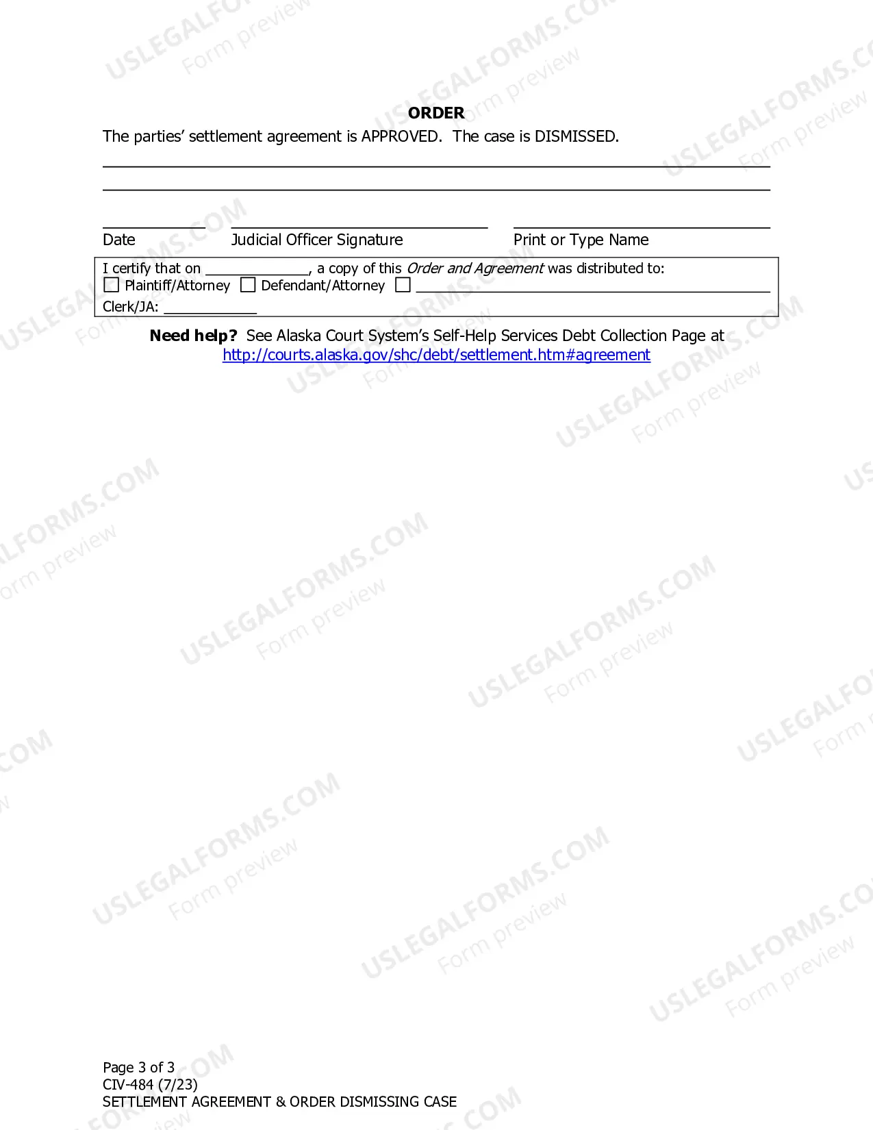 Preview Settlement Agreement and Order Dismissing Case