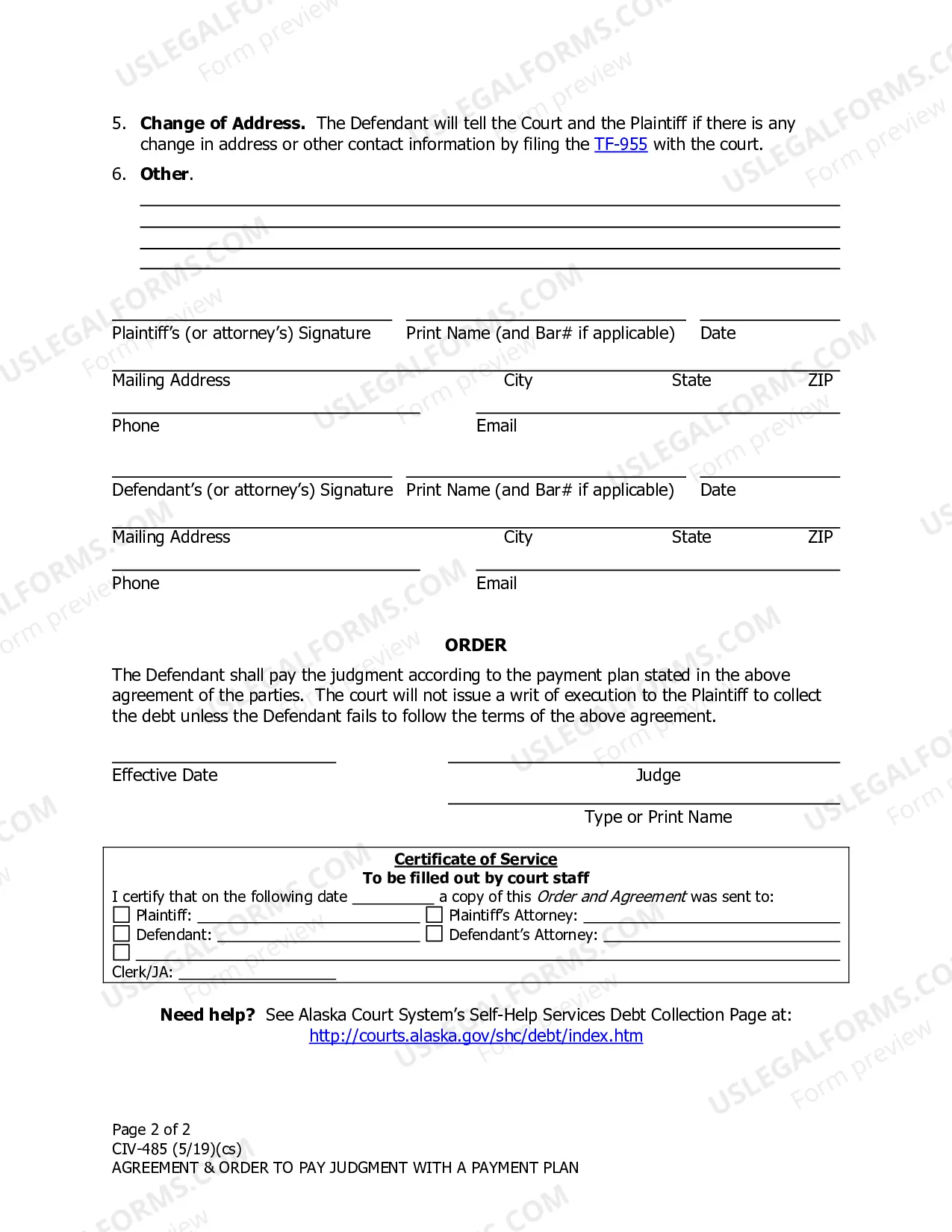 Preview Agreement and Order to Pay Judgment with a Payment Plan