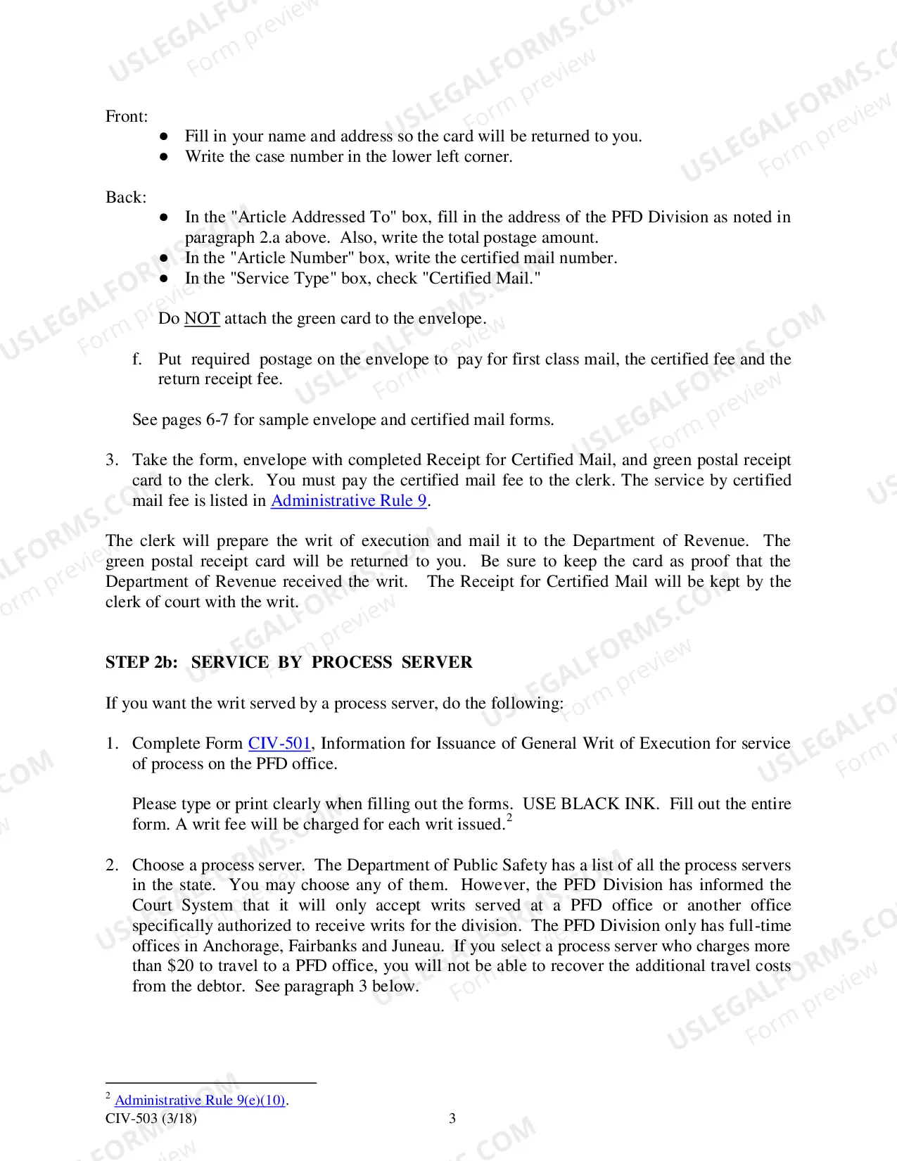 Preview Executing on the Permanent Fund Dividend: Creditor's Instructions, CIV-503