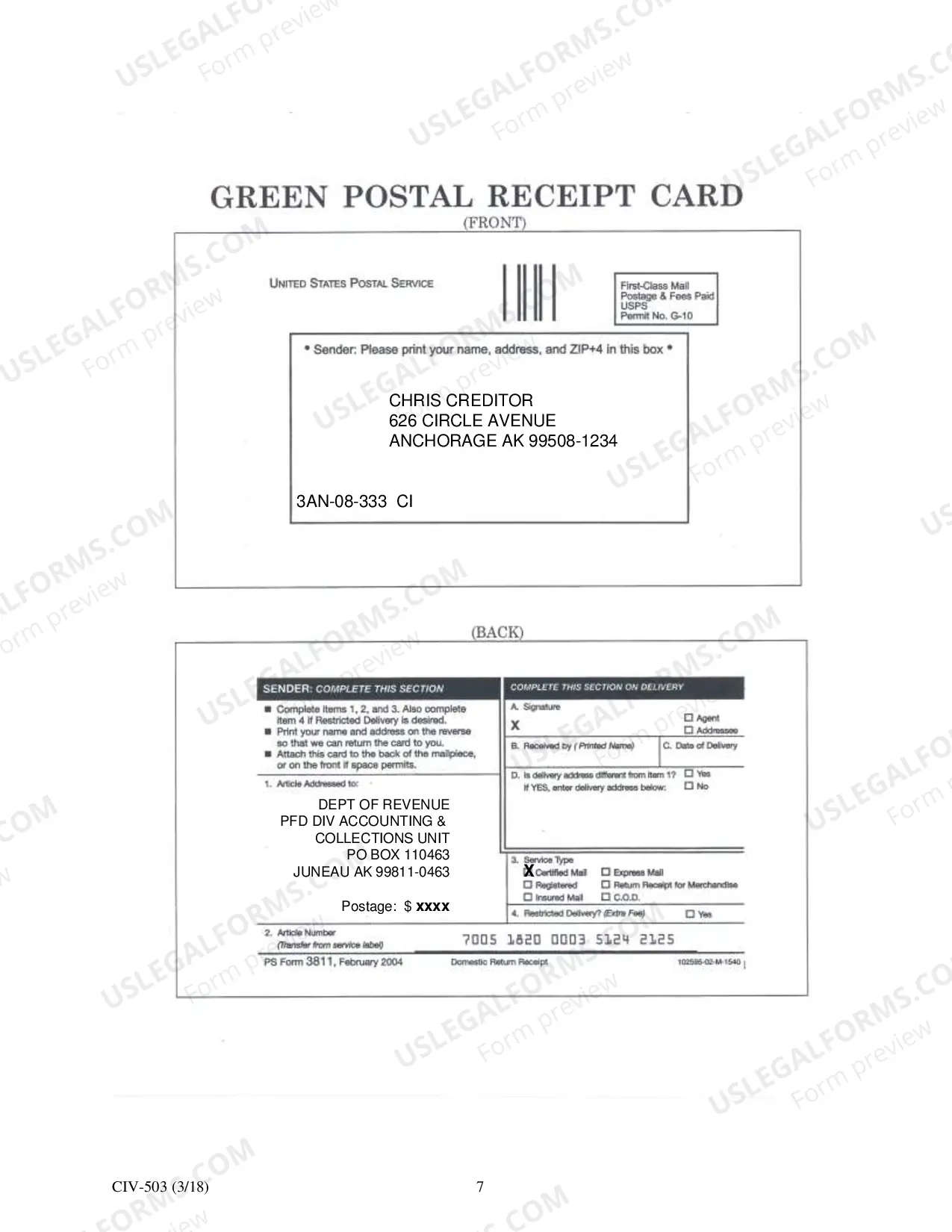 Preview Executing on the Permanent Fund Dividend: Creditor's Instructions, CIV-503
