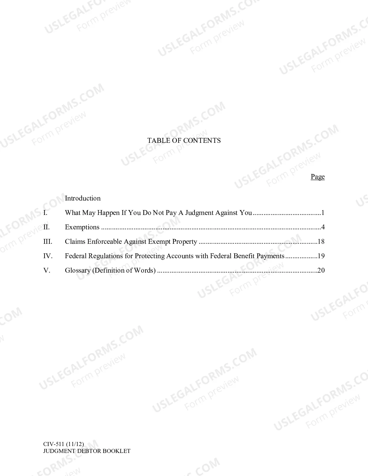 Preview Judgment Debtor Booklet