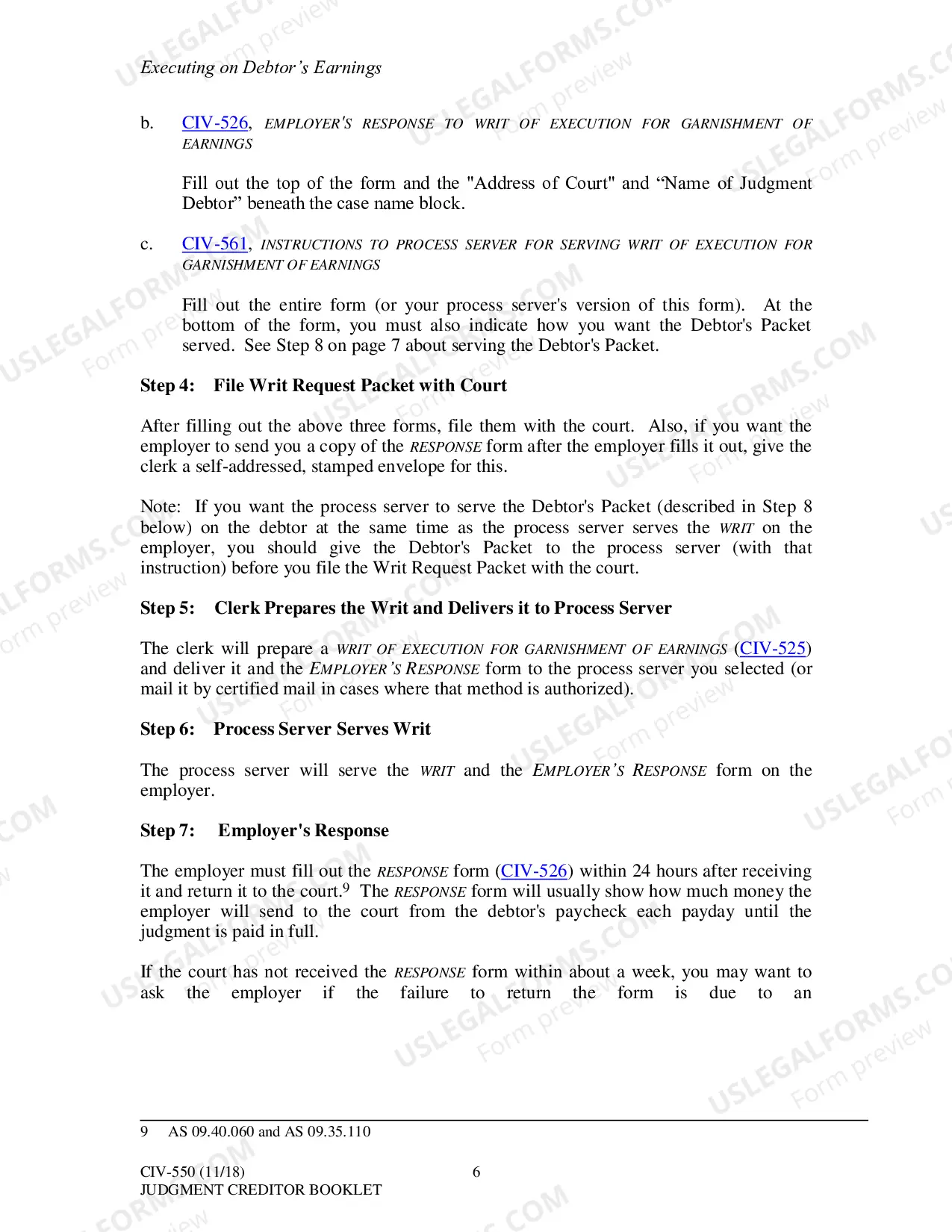 Preview Execution Procedure: Judgment Creditor Booklet, CIV-550