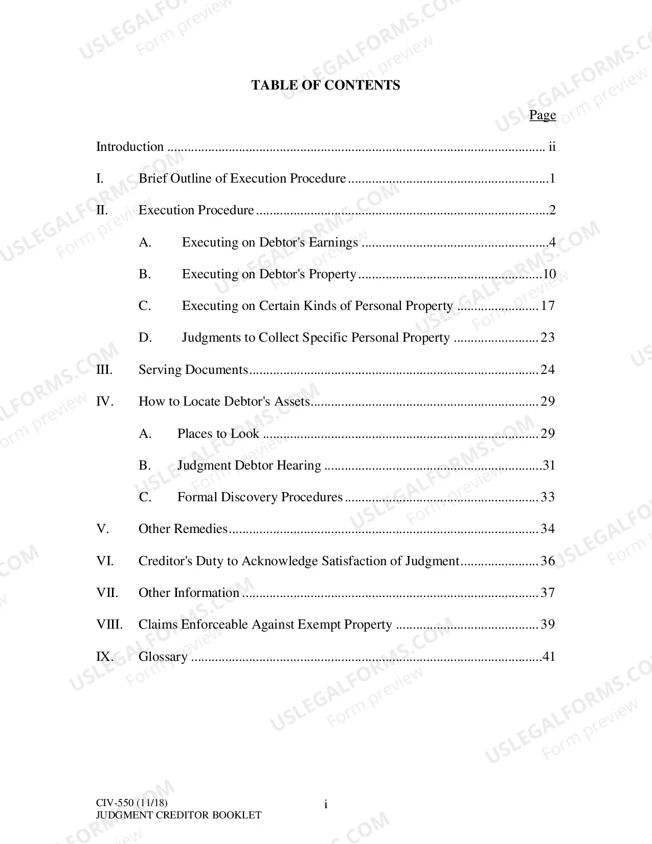 Preview Execution Procedure: Judgment Creditor Booklet, CIV-550