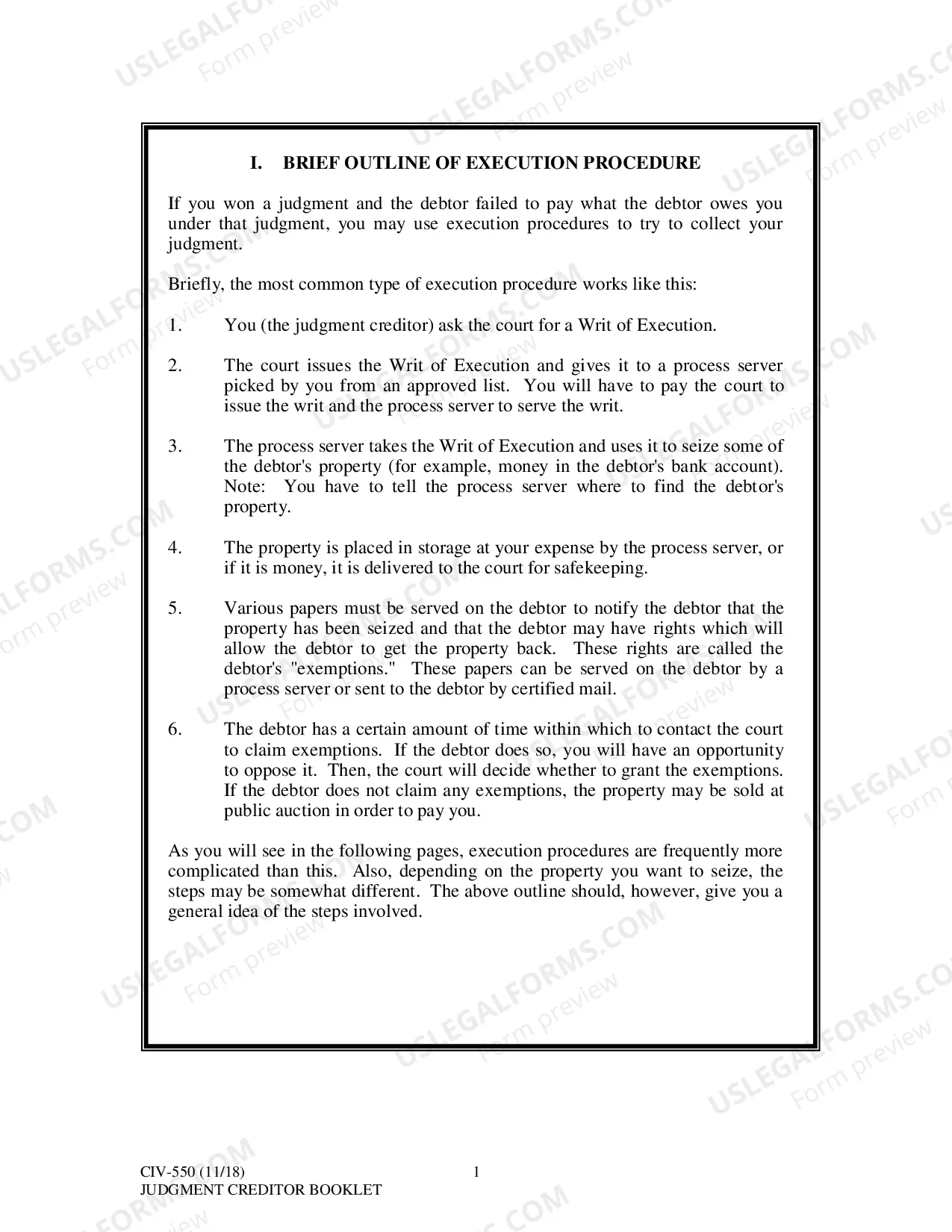 Preview Execution Procedure: Judgment Creditor Booklet, CIV-550