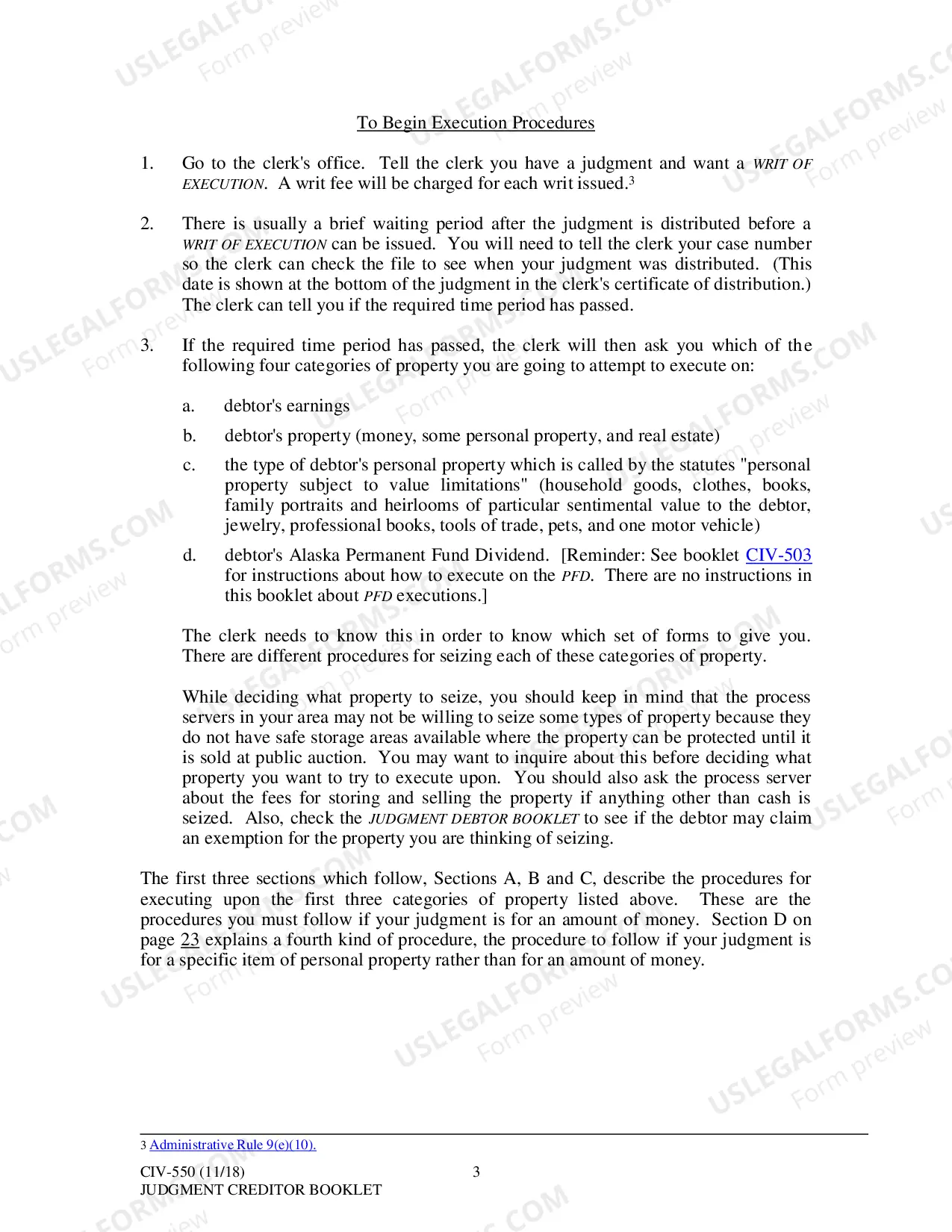Preview Execution Procedure: Judgment Creditor Booklet, CIV-550