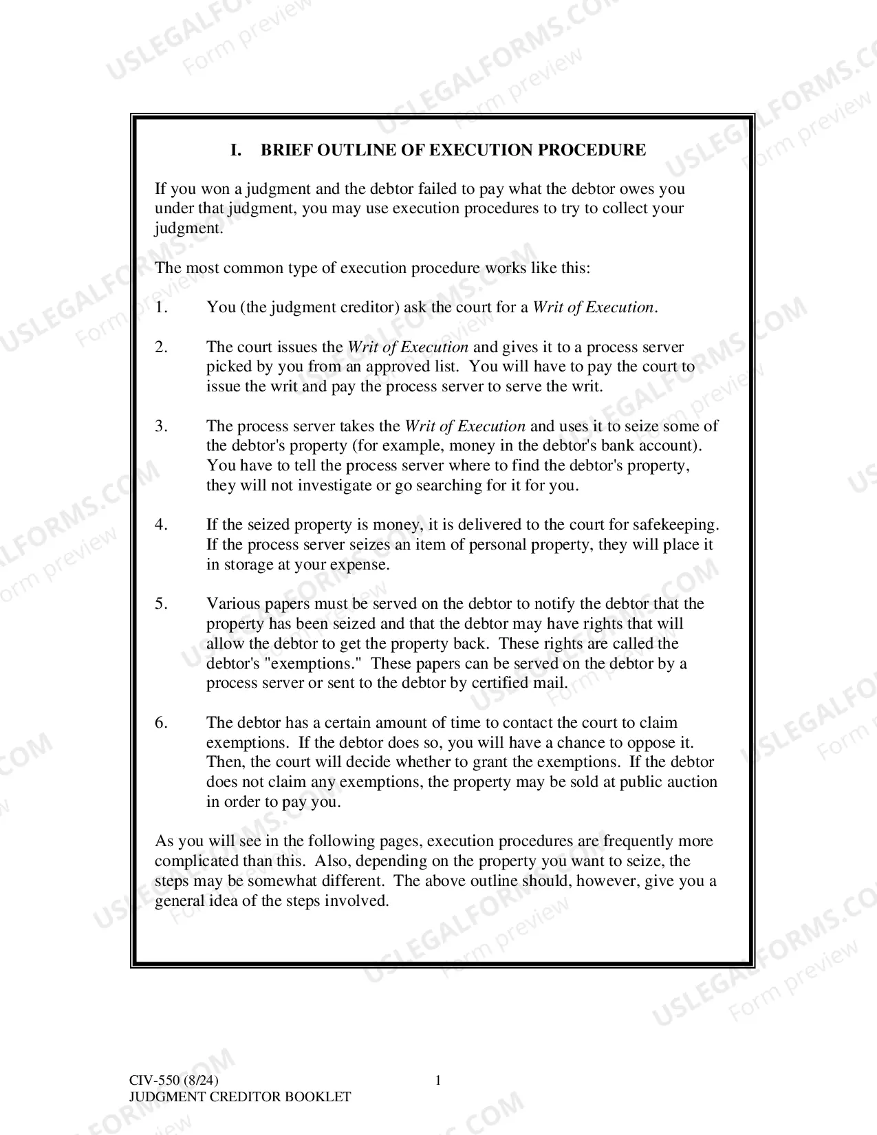Preview Execution Procedure: Judgment Creditor Booklet