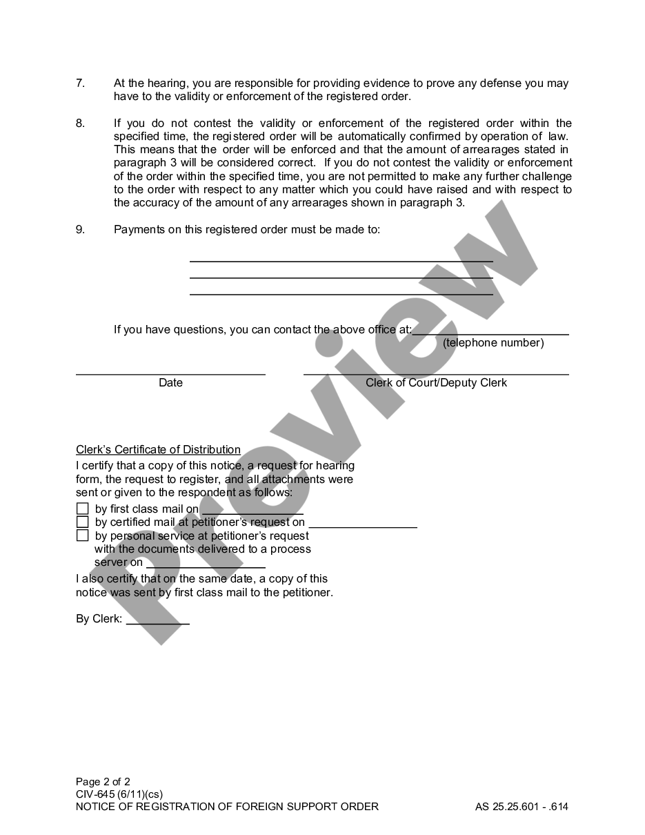 page 1 Notice of Registration of Foreign Support Order preview