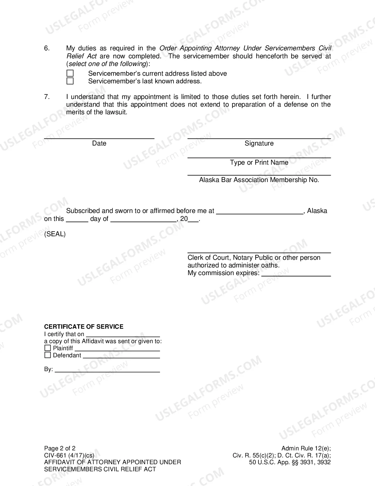 Preview Affidavit of Attorney Appointed Under Servicemembers Civil Relief Act