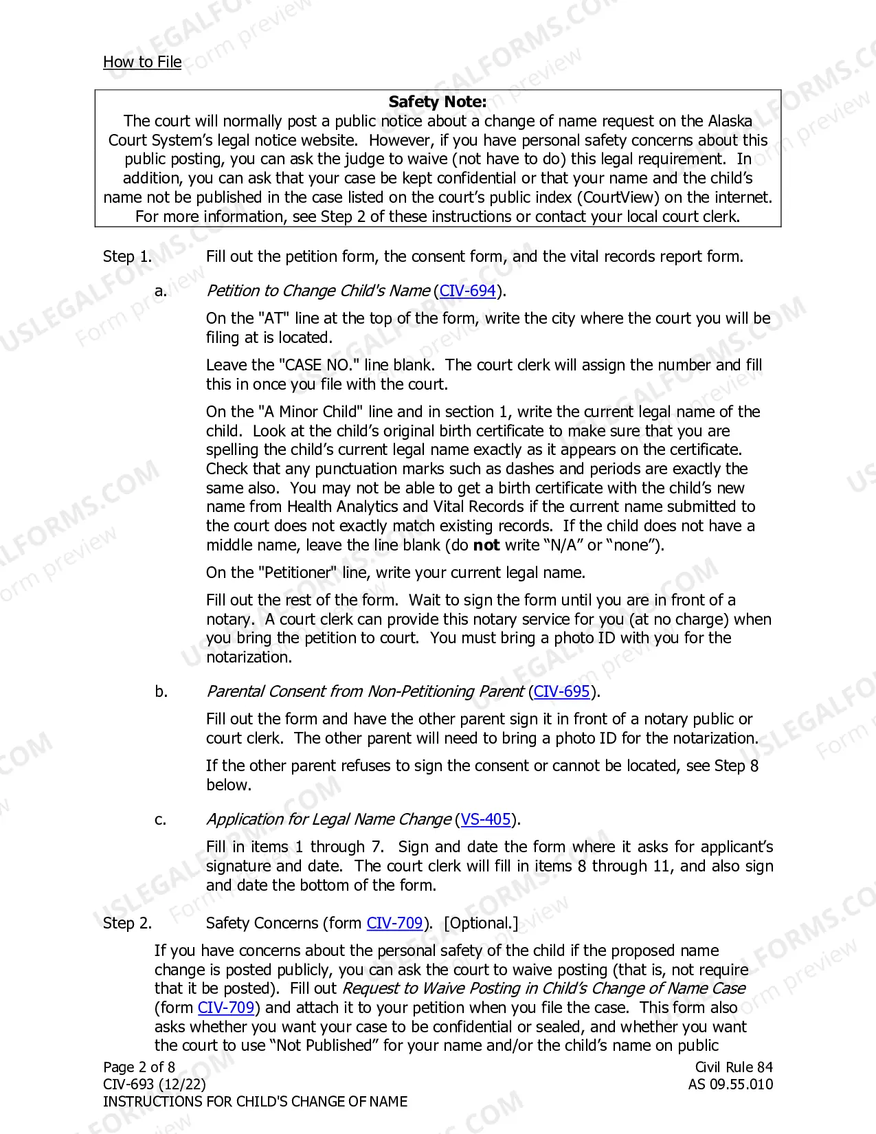 Preview Instructions for Child's Change of Name