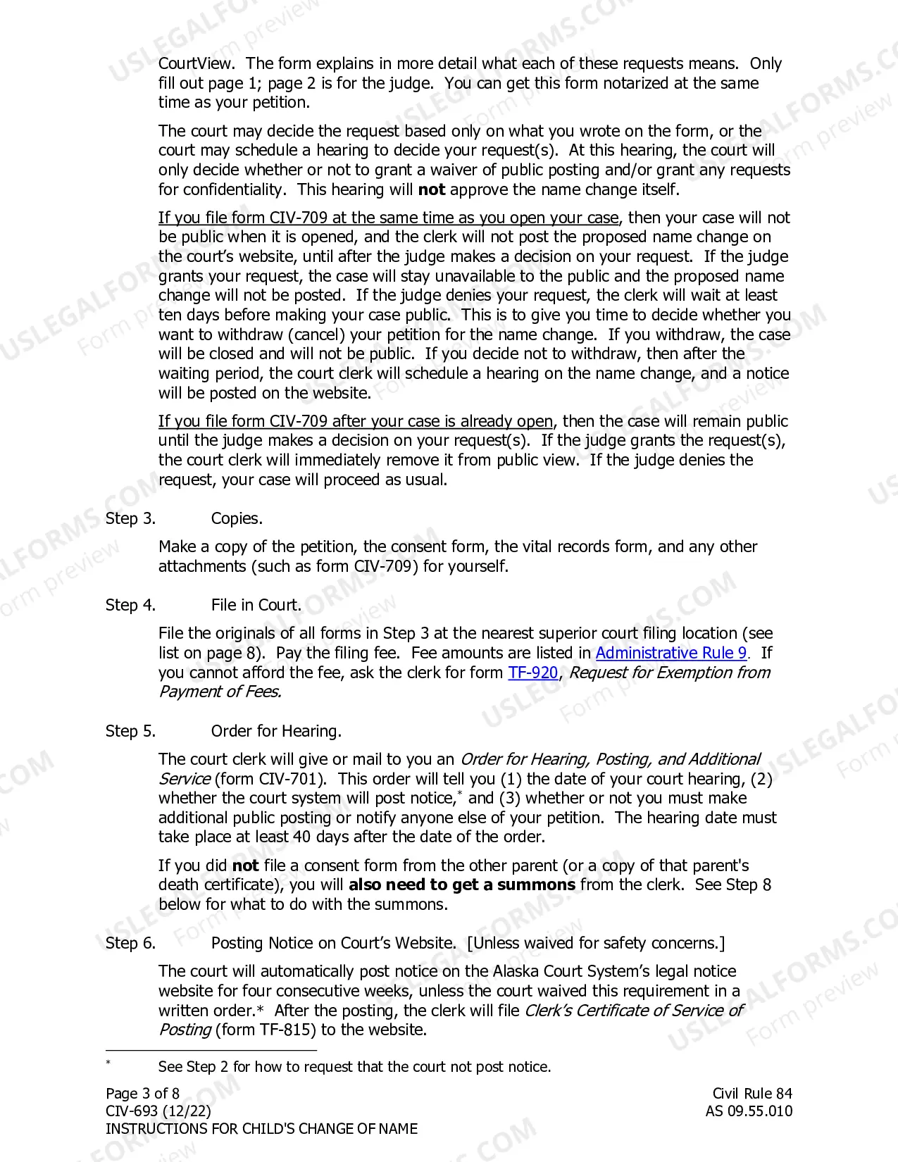 Preview Instructions for Child's Change of Name
