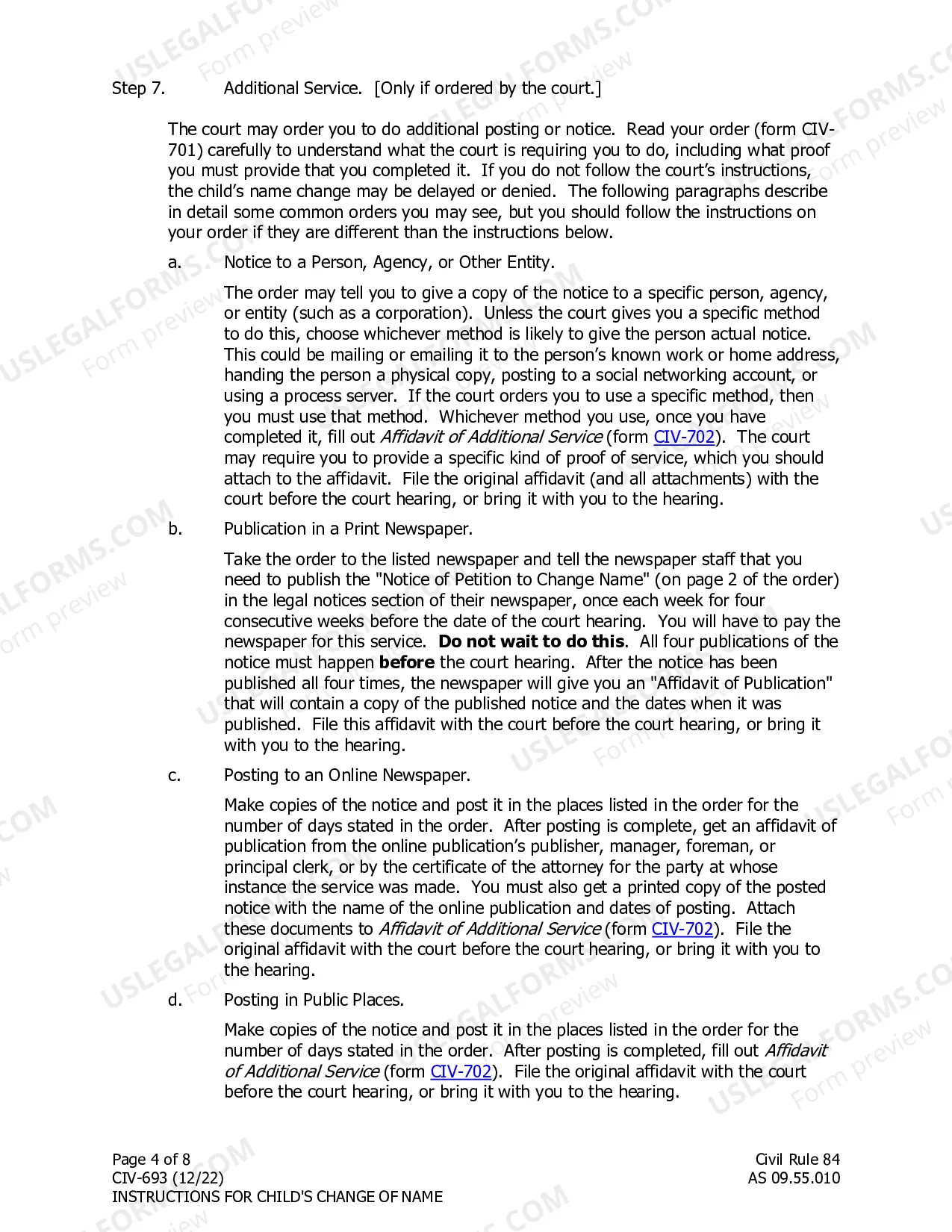 Preview Instructions for Child's Change of Name