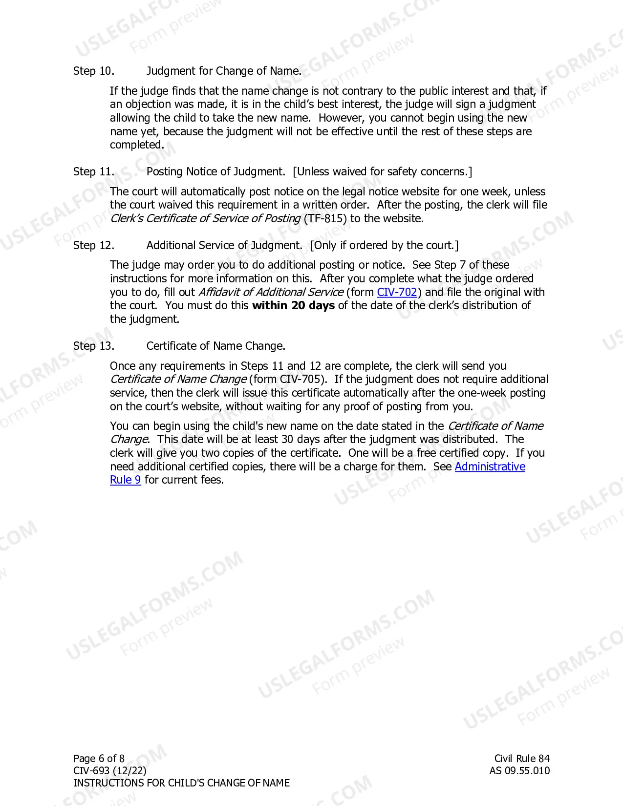 Preview Instructions for Child's Change of Name