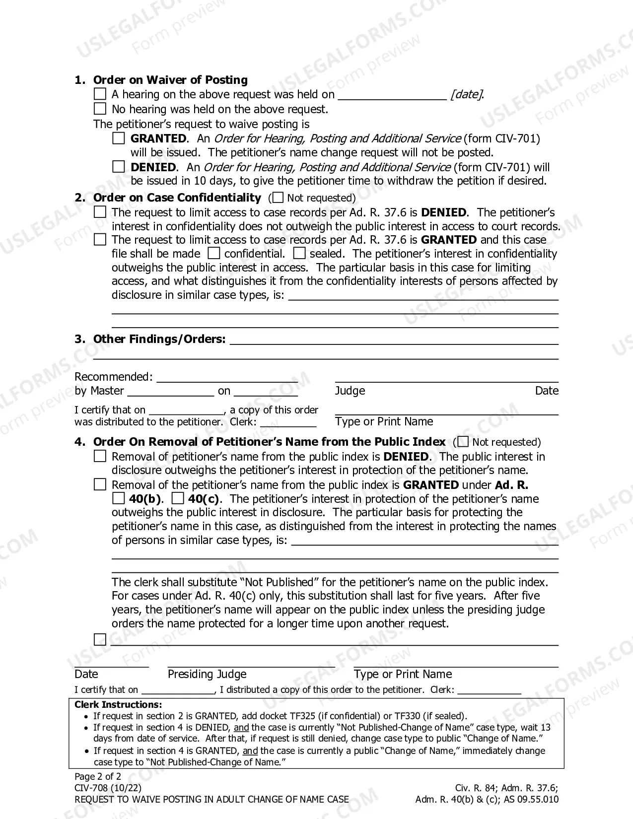 Preview Request to Waive Posting in Adult Name Change Case