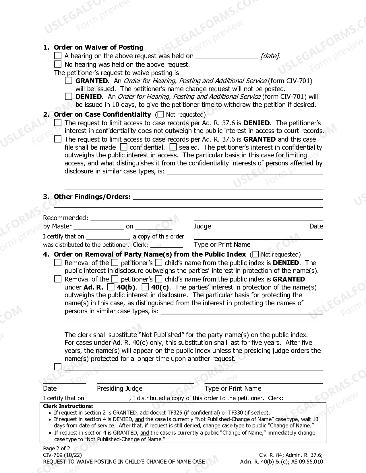 Preview Request to Waive Posting in Child's Name Change Case