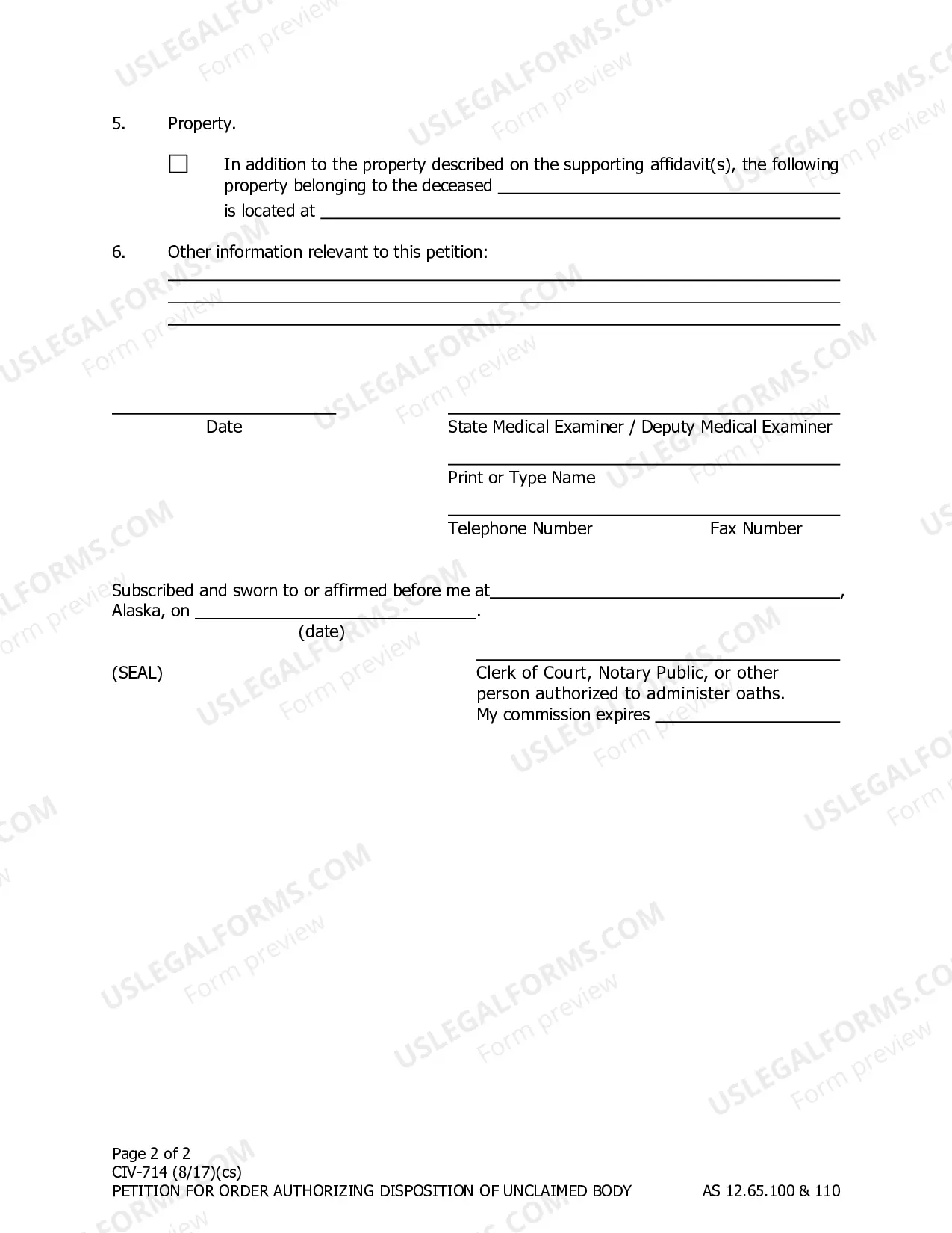 Preview Petition for Order Authorizing Disposition of Unclaimed Body