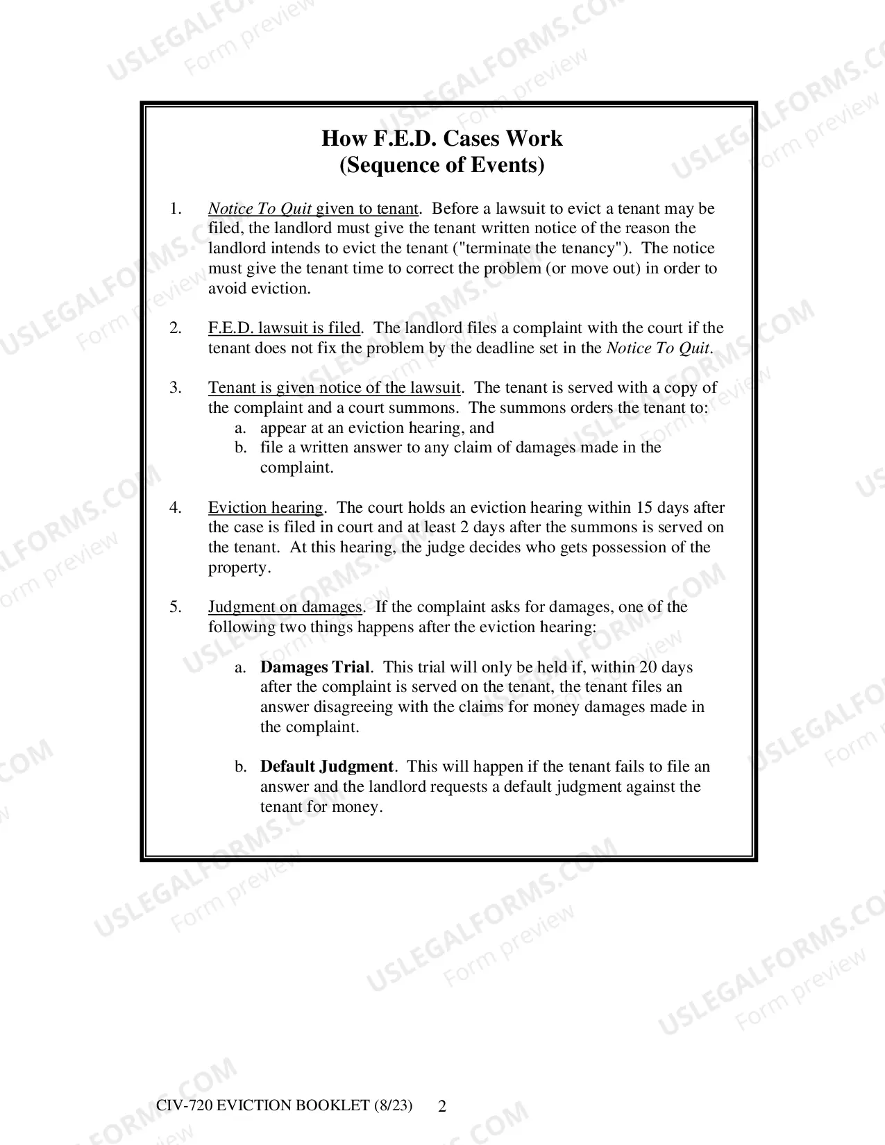Preview Eviction: Information for Landlords and Tenants About Forcible Entry and Detainer (F.E.D.) Actions