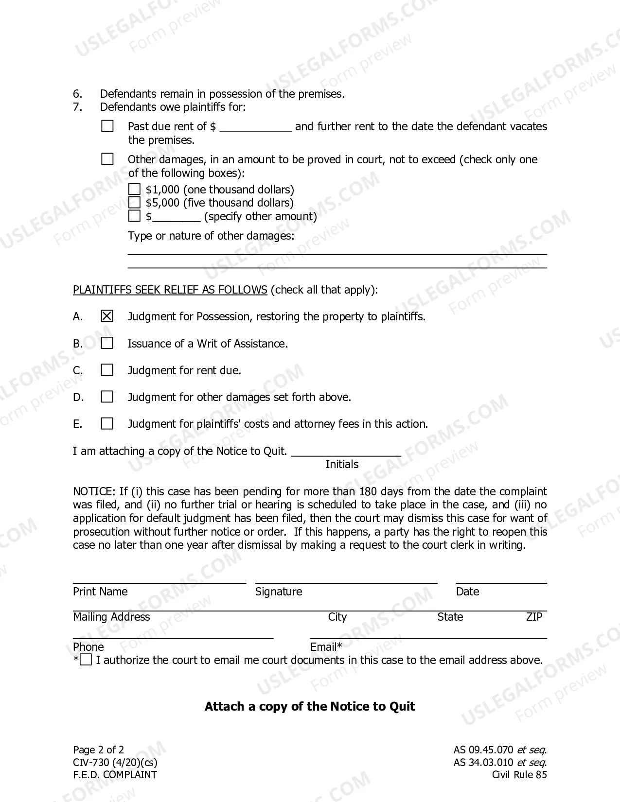 Preview Complaint For Forcible Entry And Detainer