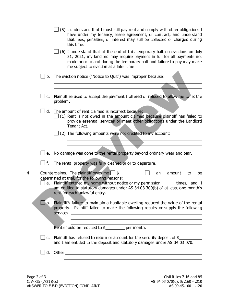 page 1 Answer To Claim For Damages In F. E. D. Action preview