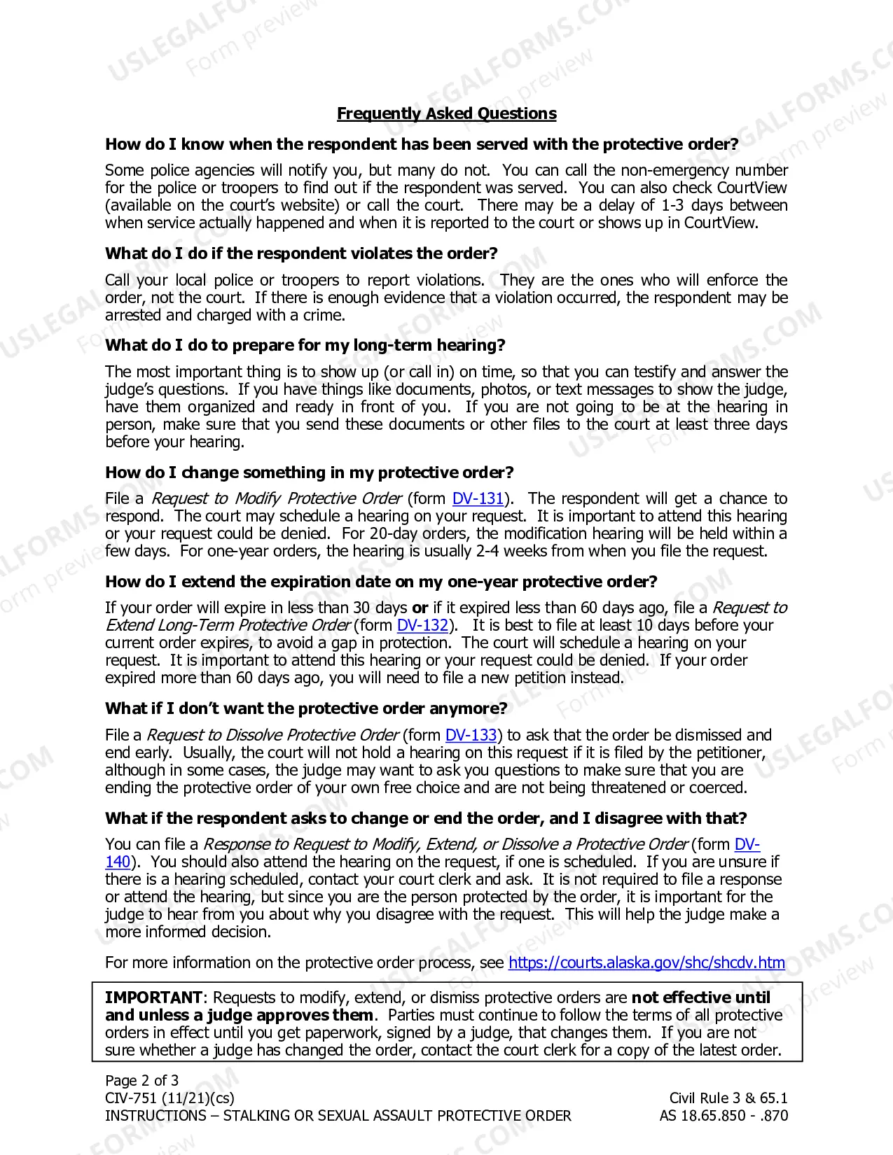 Preview Instructions for Requesting a Protective Order Against Stalking or Sexual Assault