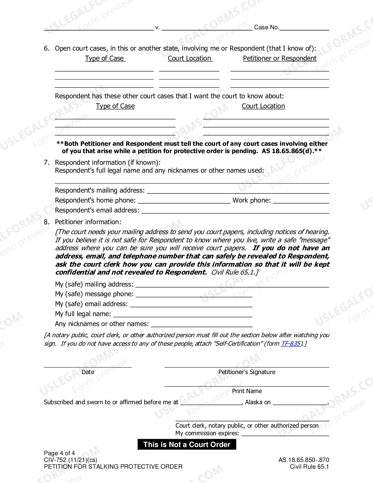 Preview Petition for Stalking or Sexual Assault Protective Order