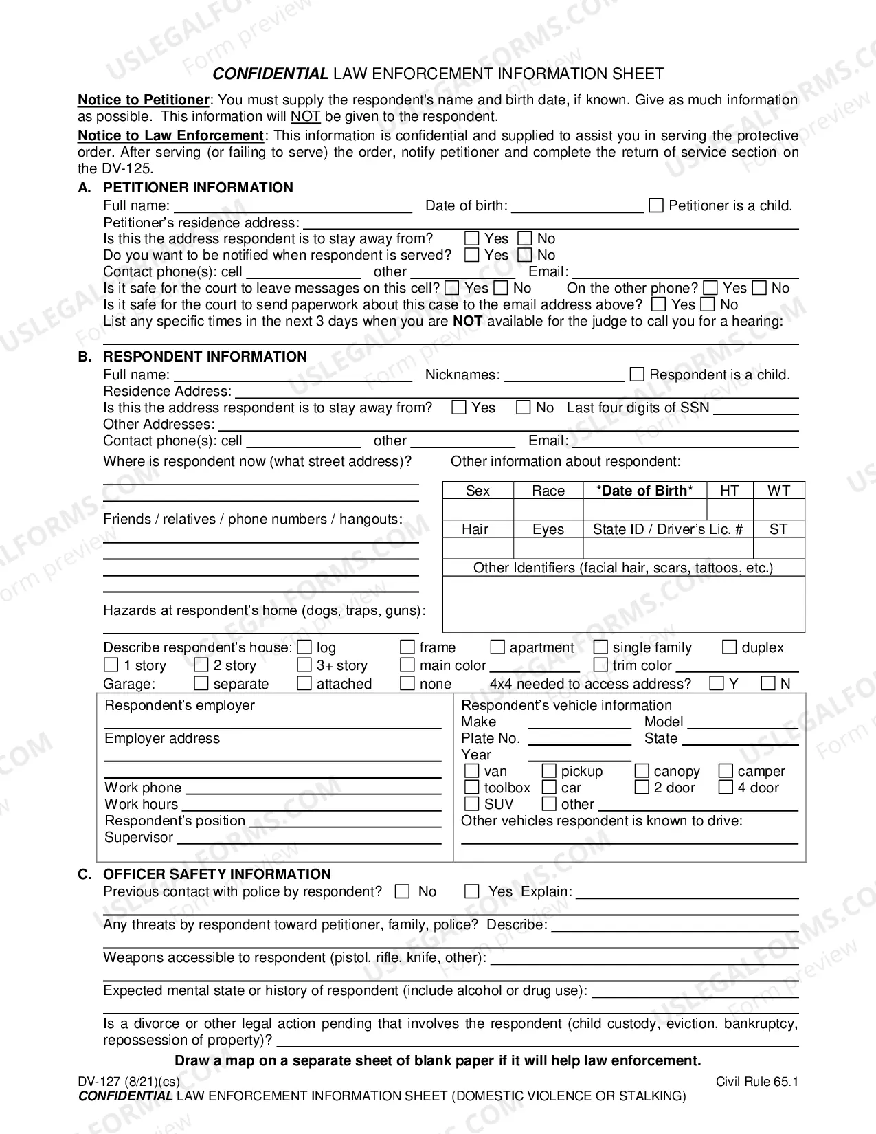 Preview Petition for Stalking or Sexual Assault Protective Order