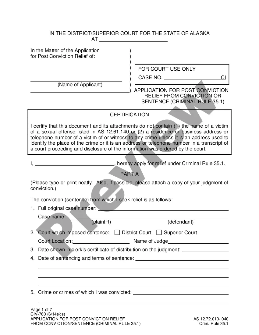 Alaska Application for Post Conviction Relief | US Legal Forms