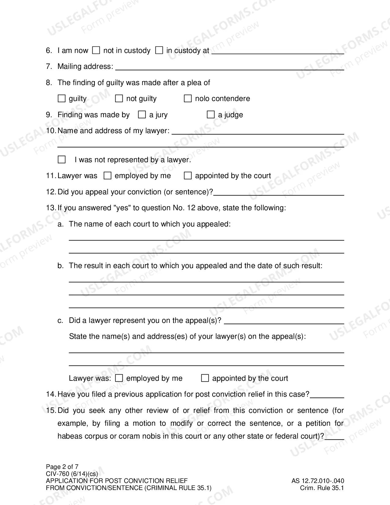 Preview Application for Post Conviction Relief