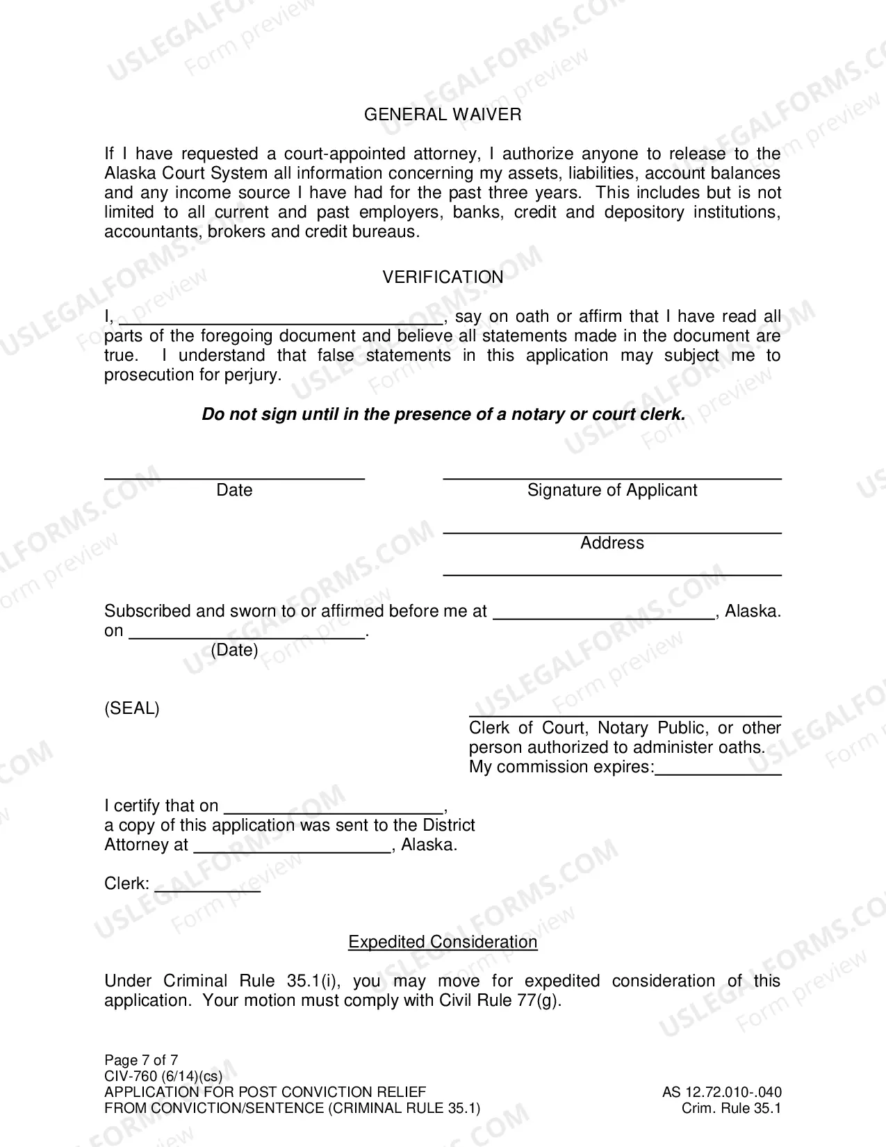 Preview Application for Post Conviction Relief
